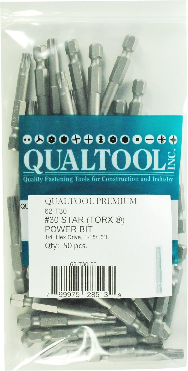 Qualtool Premium 62T3050 Star T30 Power Bit, 50Pack Screwdriver