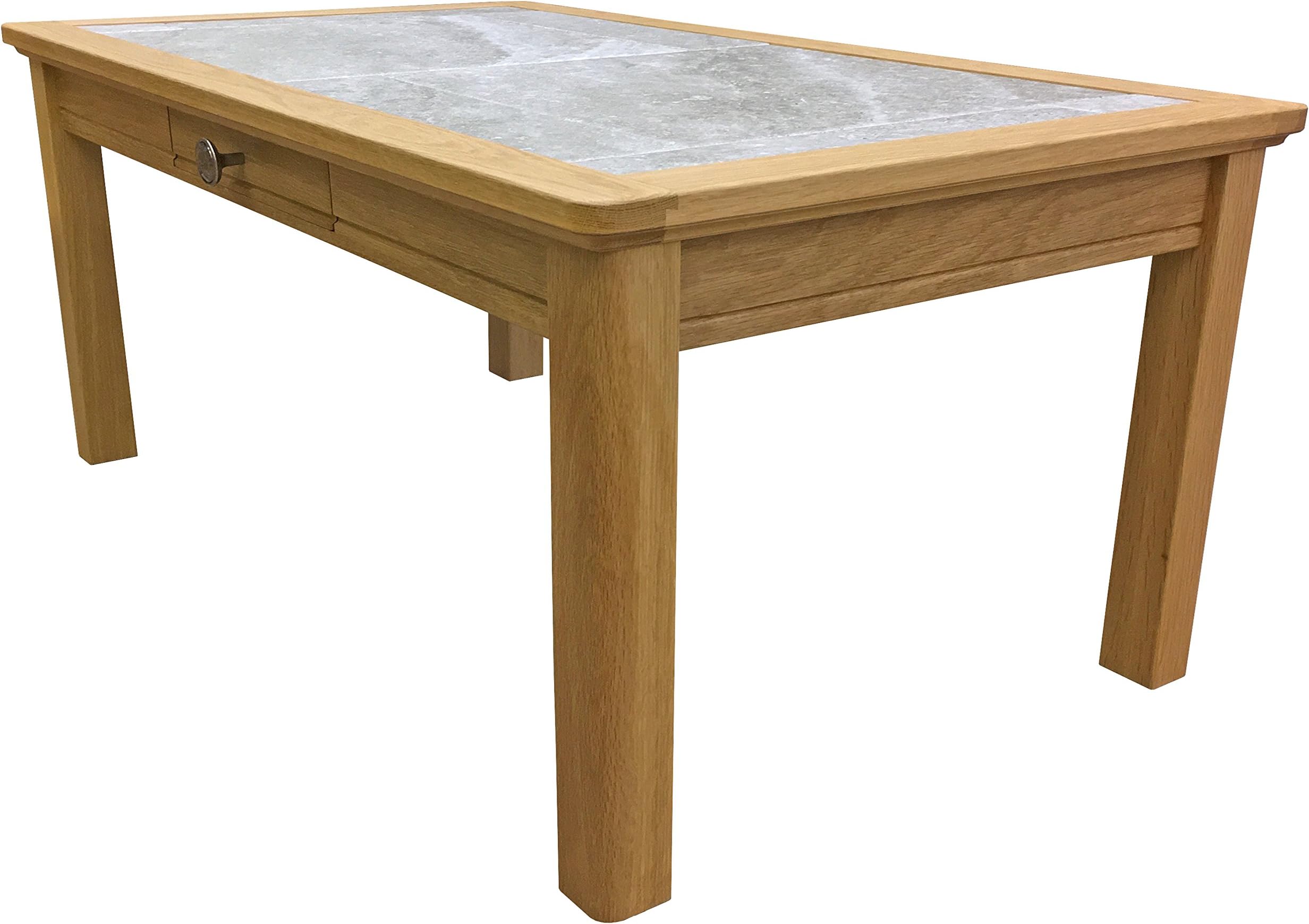 AnBerCraft Beaumont Range Grey Tile Top Inlay Large Coffee Table with Drawer in matt Lacquered, Natural Oak, 103x60x42 cm