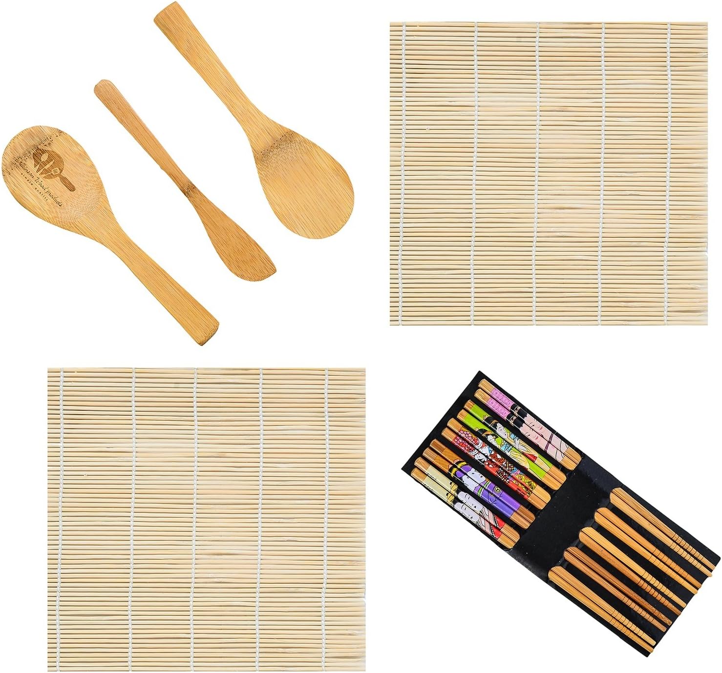 Sushi Rolling Kit 15 piece Bamboo mats rice spoons spreader