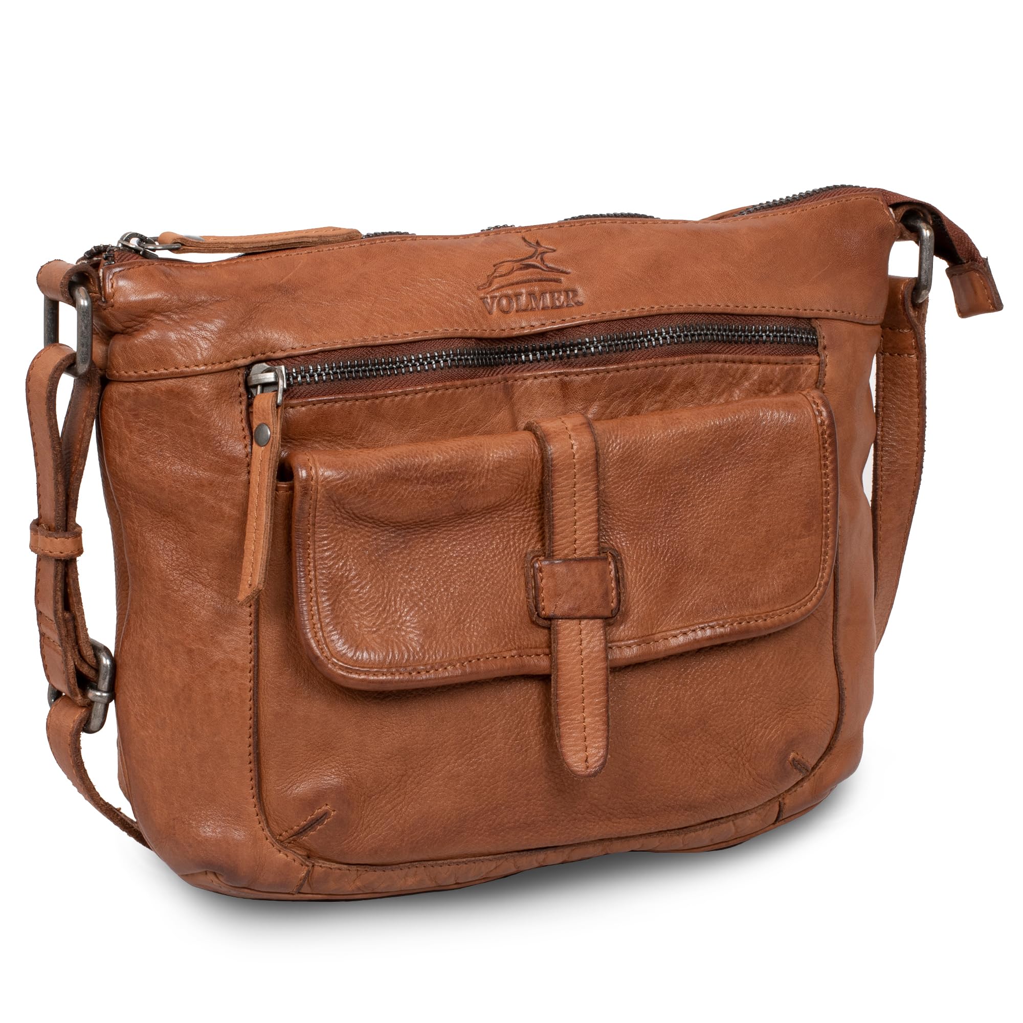 Fa.Volmer ® Umhängetasche – Crossbody-Bag aus Echtleder für Frauen – Used-Look – modisch, jugendlich & vielseitig – Modell: Ravenna