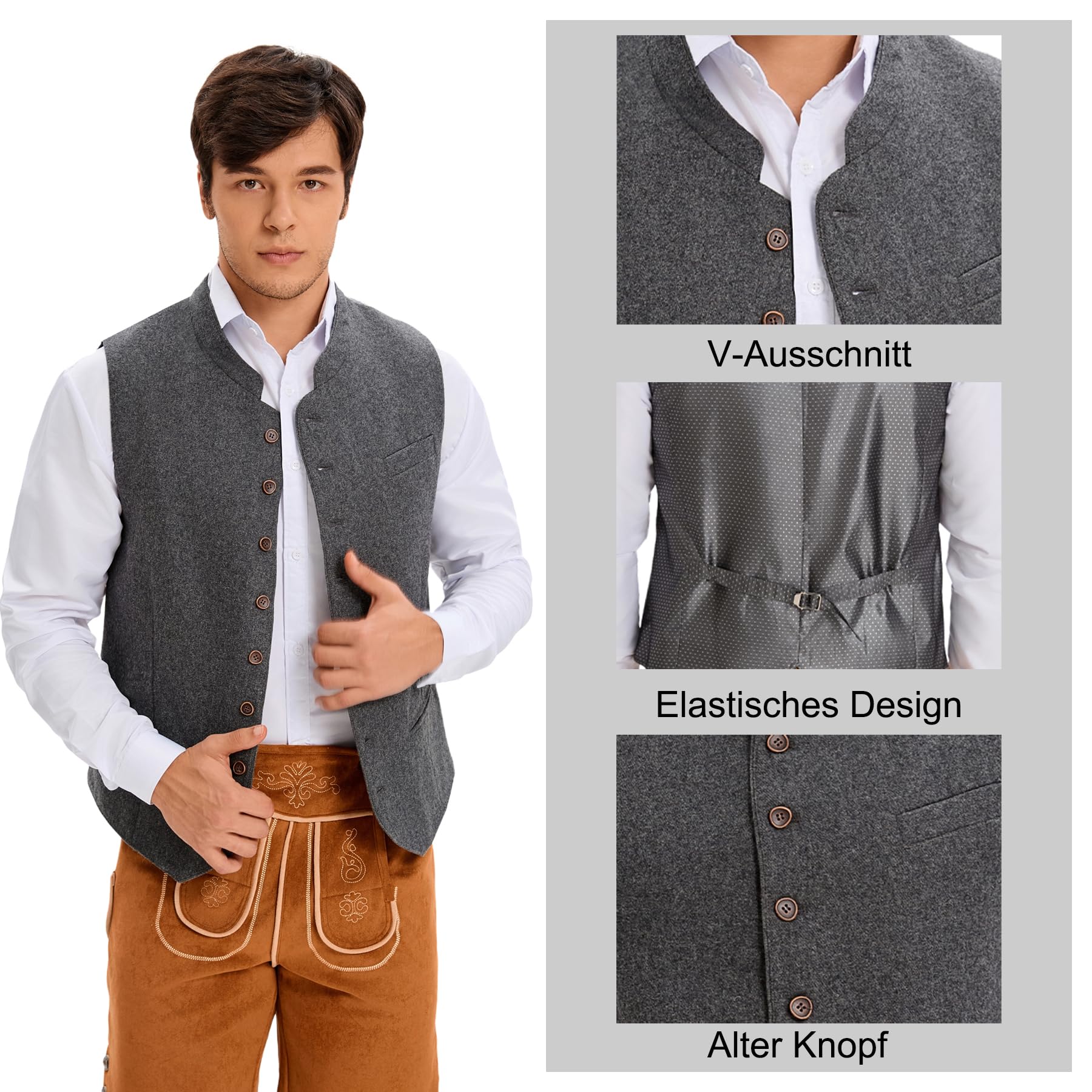 Goxozzy Men's Traditional Vest, Traditional Vest, Traditional Vests for Men Oktoberfest Vest,Men's Costume Vest,Gray,20 - Image 4