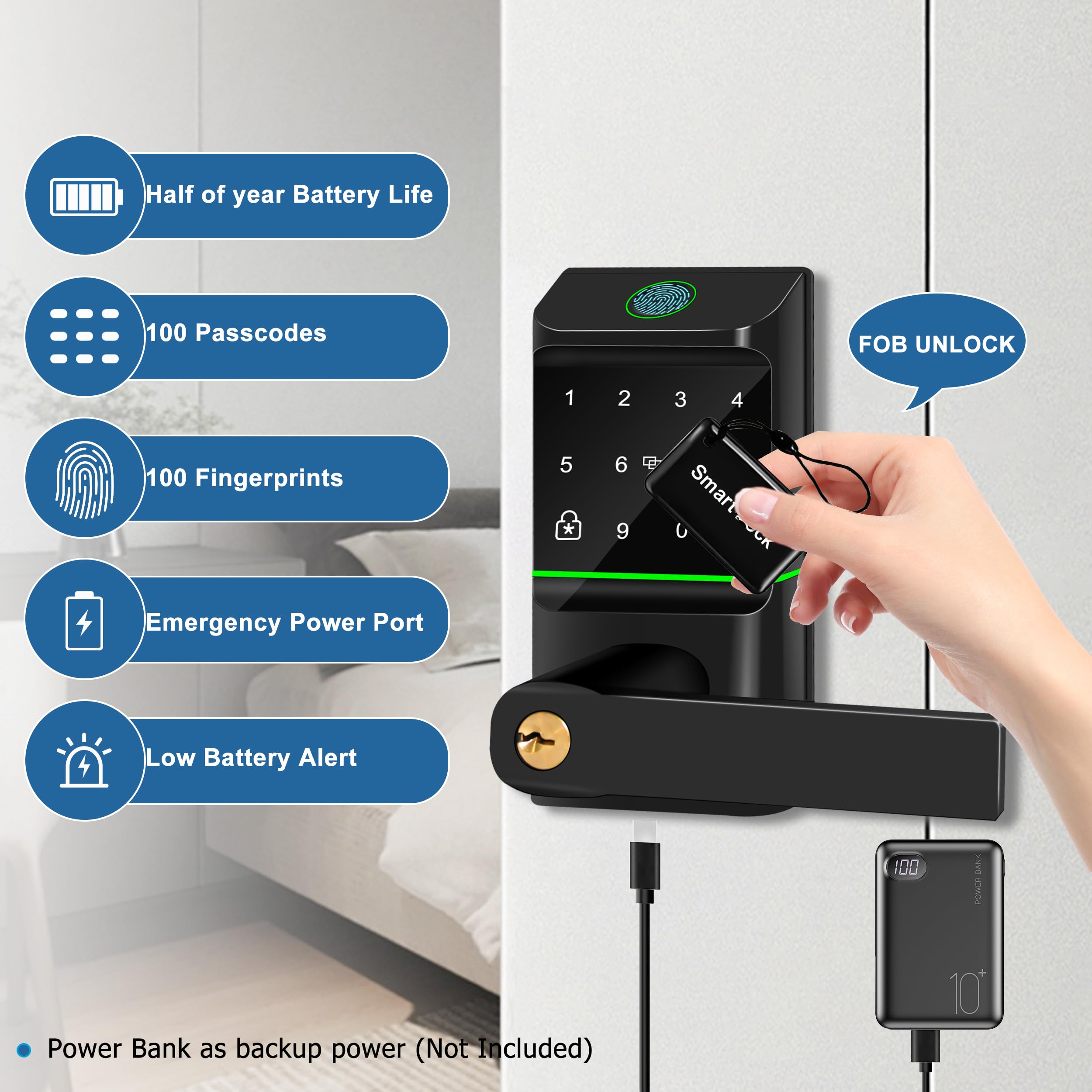 Serrure de porte automatique à entrée sans clé, serrure intelligente avec bouton de porte, empreinte digitale biométrique, code de passe, clavier électronique, contrôle par application pour jardin