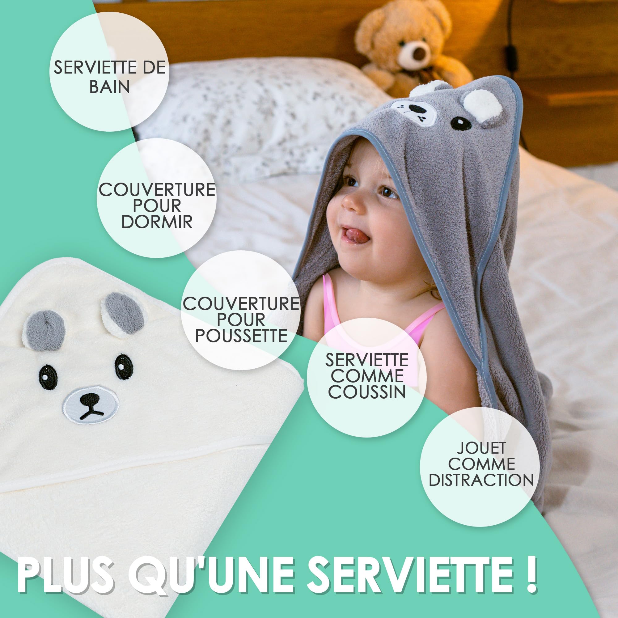 Lot de 2 serviette de bain a capuche bebe – Idée Cadeau Naissance Garçon – Cape de bain bebe animaux 0-3 ans – Sortie de bain bebe douce – serviette de bain bebe Originale – Cadeaux pour Nouveau-né