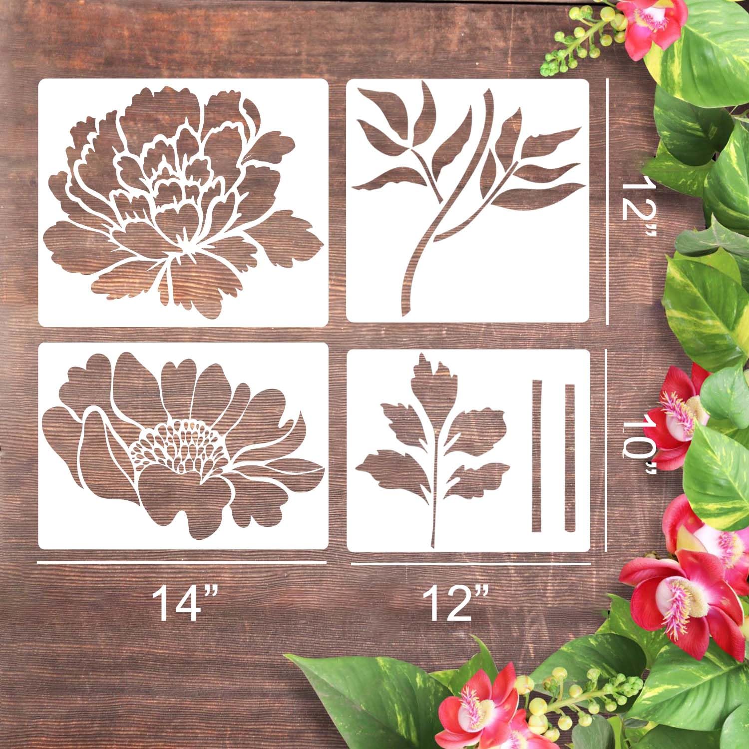 Large Flower Stencils for Painting Flower Stencils for Walls 14” Peony Floral Stencil Templates for Garden Fence Wood Furniture Fabrics