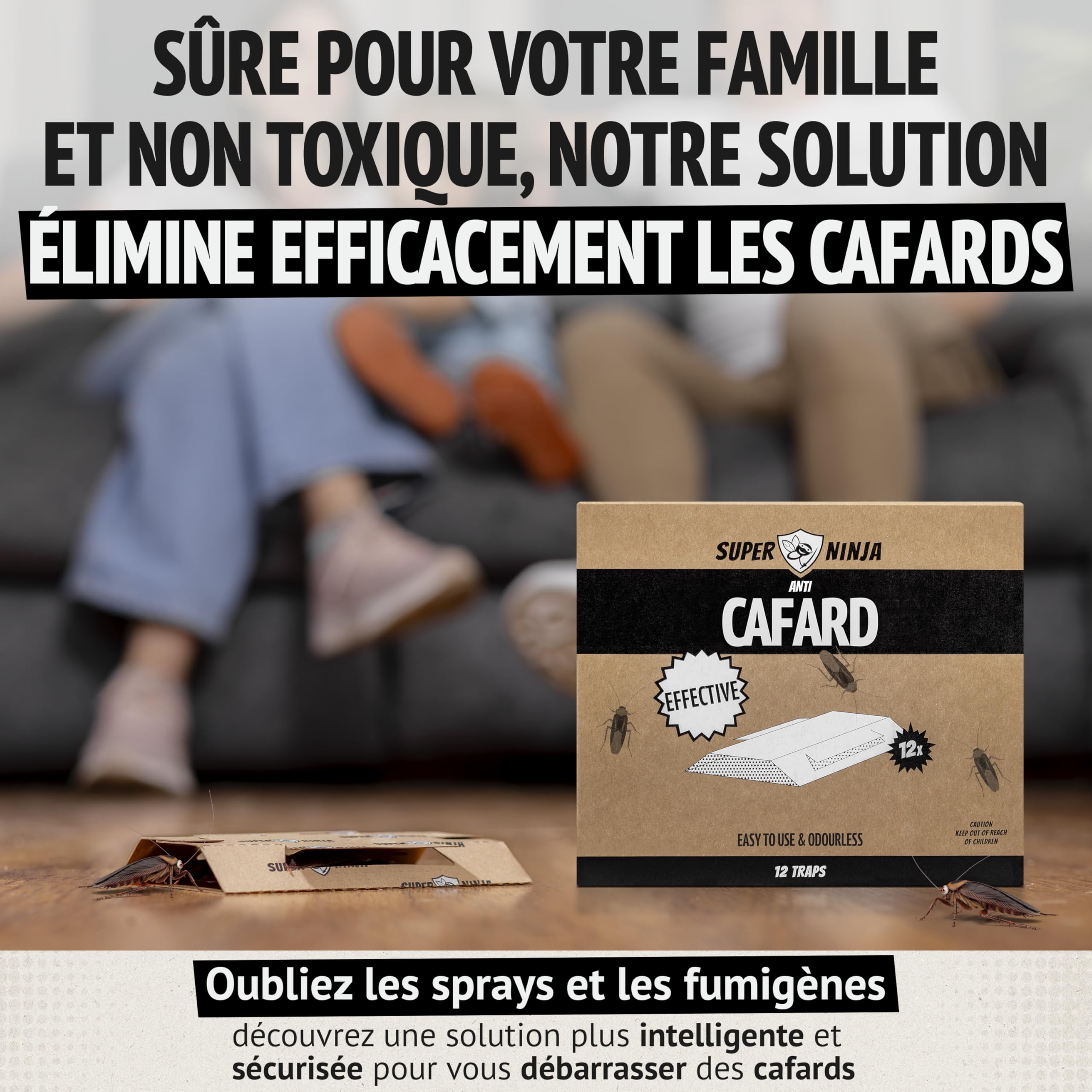 Pièges Cafards Super Ninja 12 Pièges Collants Anti Cafard Non Toxique