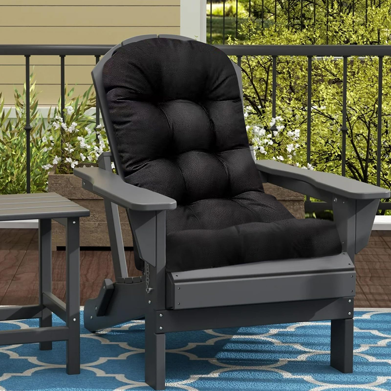 Eoieov Outdoor Adirondack Chair Cushion Waterproof Black Patio Seat Cushions for Outdoor Adirondack Chair,High Back Glider Rocking Chair Pads for