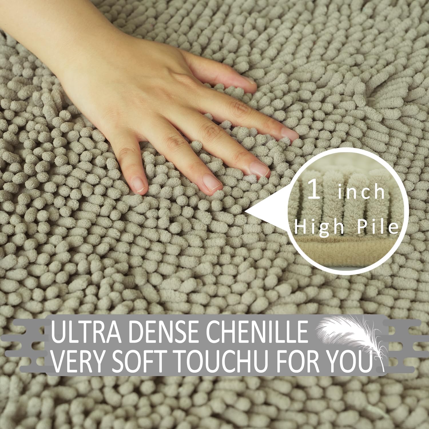 Lot de 3 tapis de salle de bain en chenille, très épais et absorbants, antidérapants, lavables en machine, séchage rapide, doux et confortable, utilisés sous la douche, baignoire et évier,