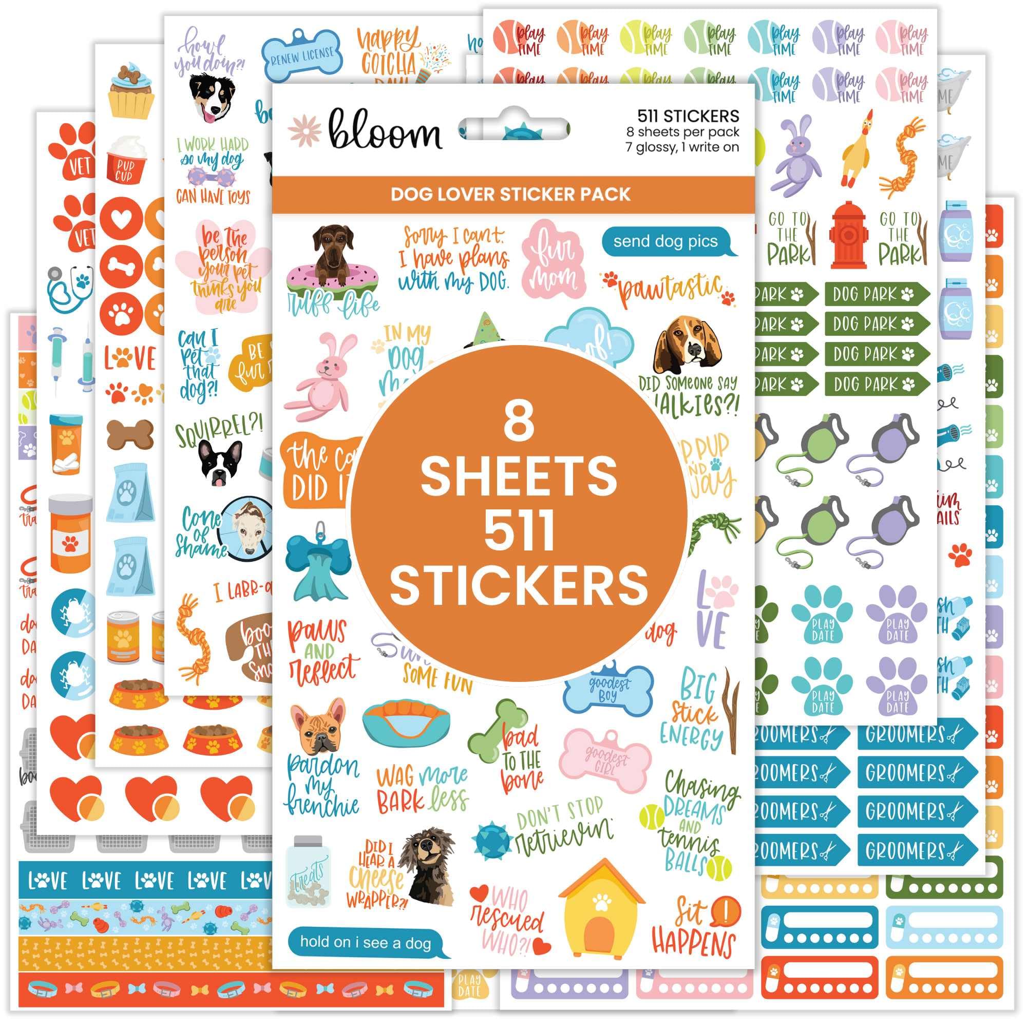 bloom daily planners Dog Lover Planner Stickers for Pet Care Tracking, Calendar Planning, Journaling, Scrapbooking (8 Sheets, 511 Stickers per Pack) -