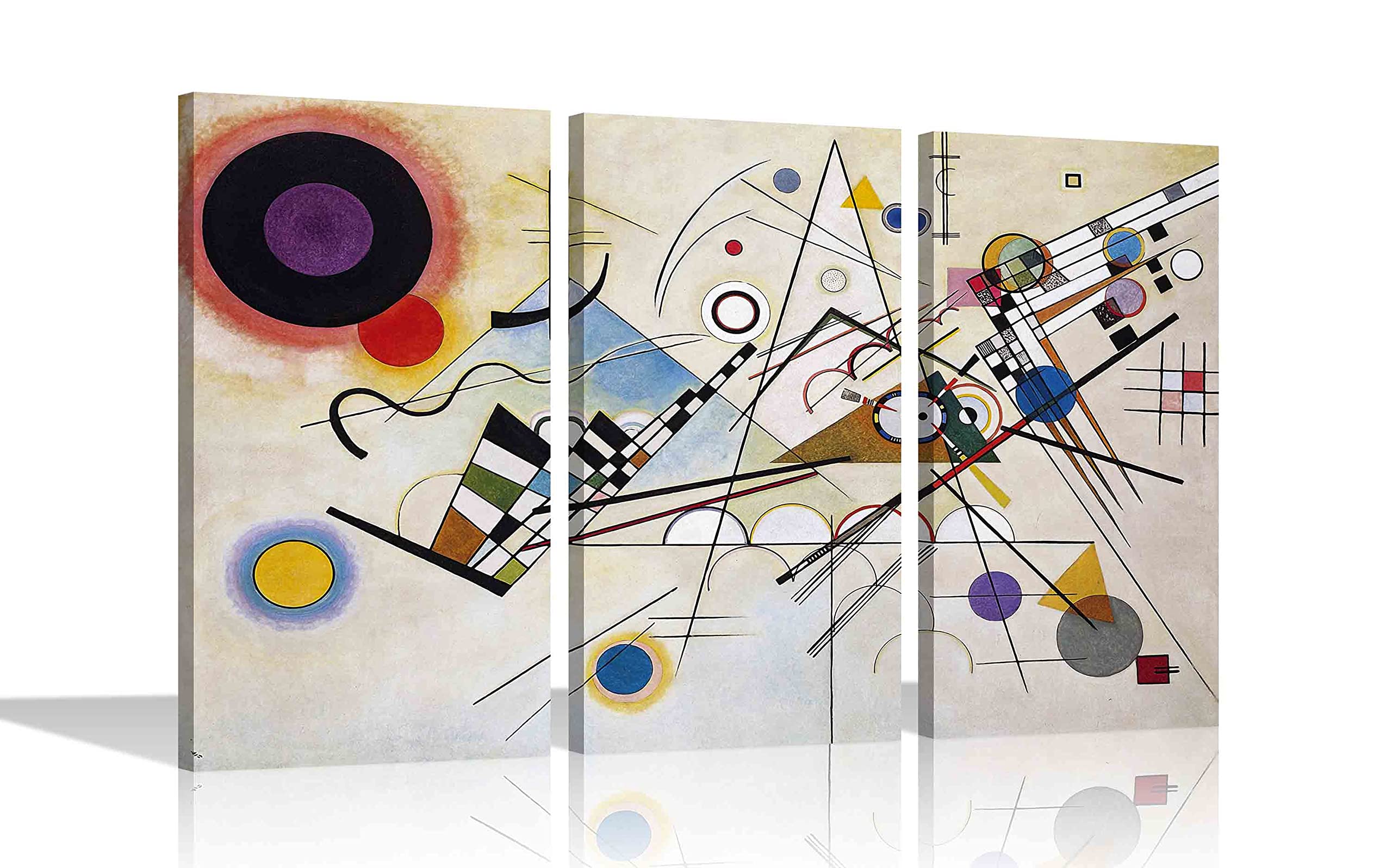 Artley Prints White Composition 8 By Wassily Kandinsky Canvas Wall Art Prints 3 Panel Artwork Modern Abstract Framed Pictures 61X30cm X 3 (24X12"X3)