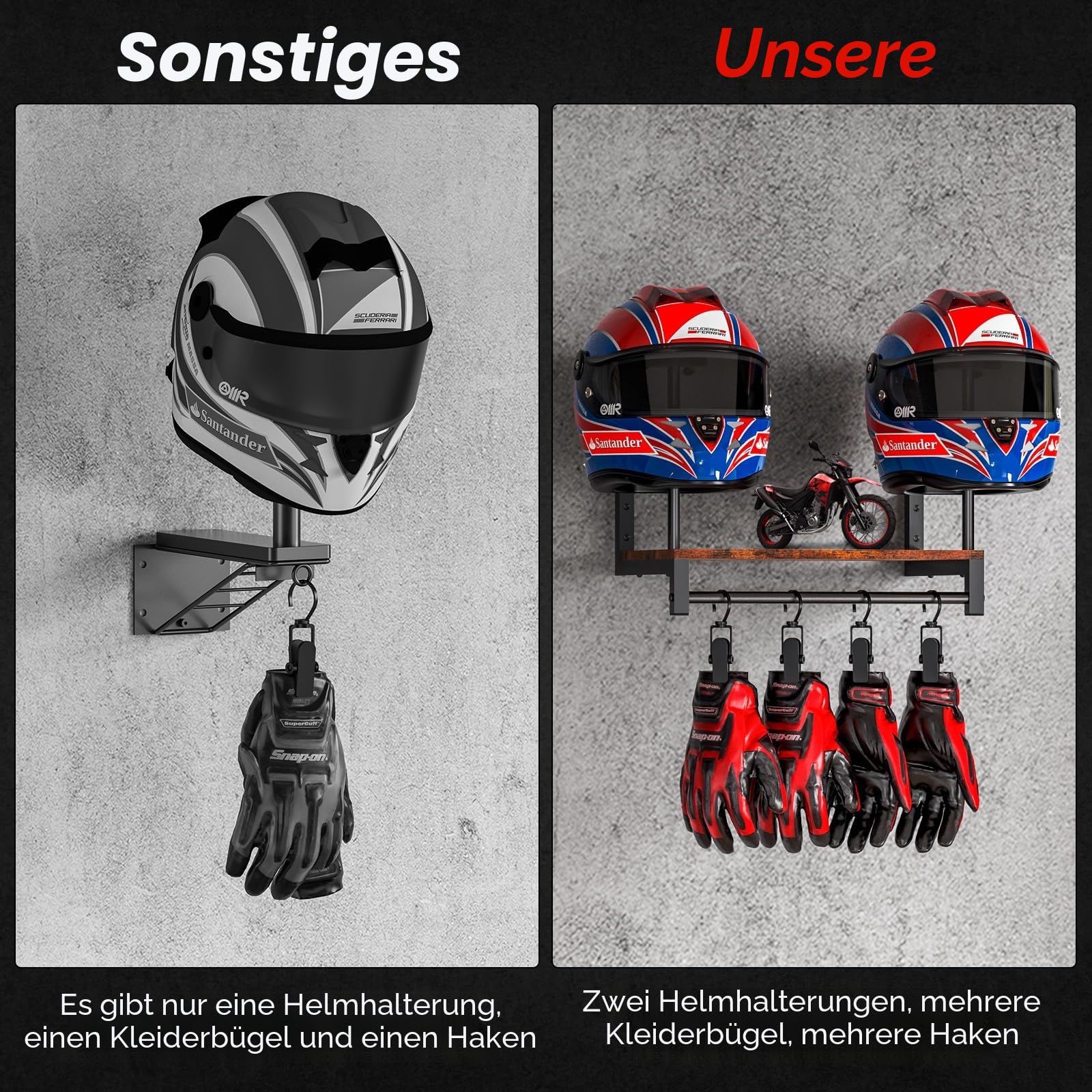 THYGIFTREE Helmhalter Wandhalterung, Motorradhelmhalter Plattenständer Display Organizer mit Motorradzubehör Helmaufhänger Wandhalterung für Fußballmotorräder