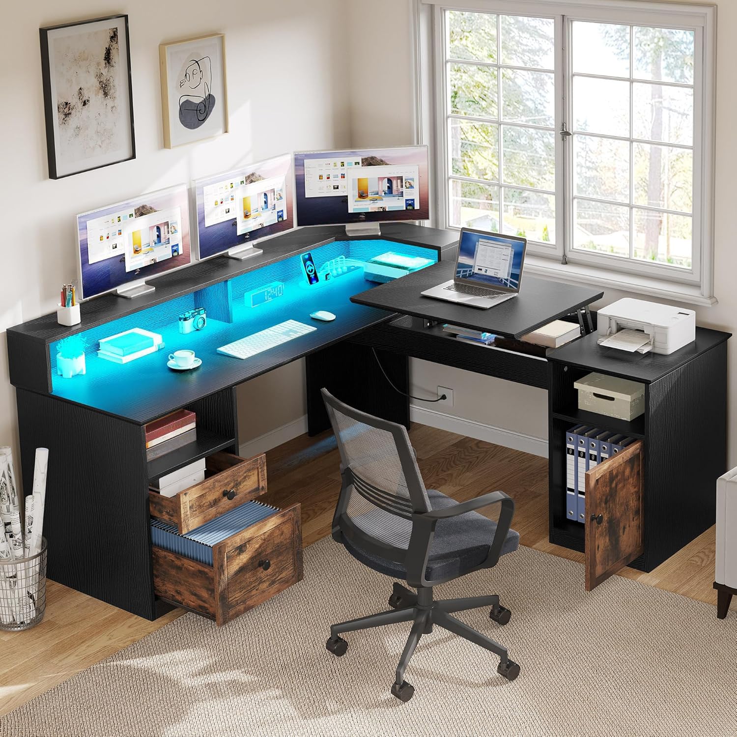 Amazon.com: YITAHOME L Shaped Desk with Power Outlets & LED