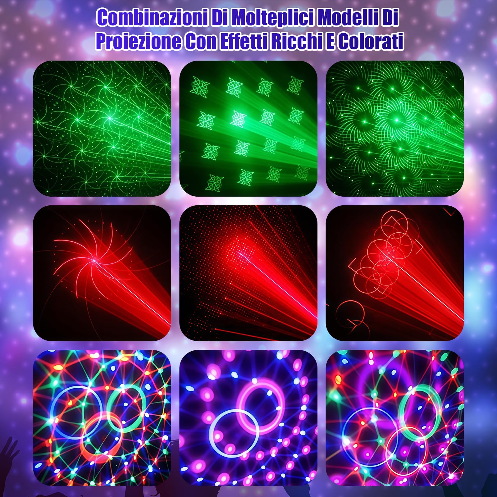 Luci da Discoteca per Feste, Palla Disco Rotante 360° + Luci Palco con Controllo Musicale, Luce Discoteca RGB con Telecomando per Party, Compleanno, Karaoke, Natale, Halloween (2 Pezzi)