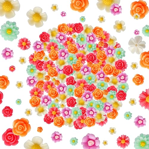 100 mini cuentas de resina de flores, dijes de margaritas con parte trasera plana, adornos de joyería de colores mezclados, para decoración de
