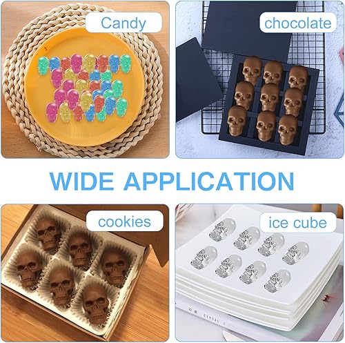 Miniatura 7 de Moldes de caramelo de calavera de gomita, paquete de 2 moldes de silicona antiadherentes para chocolate con 1 cuentagotas para chocolate, dulces,