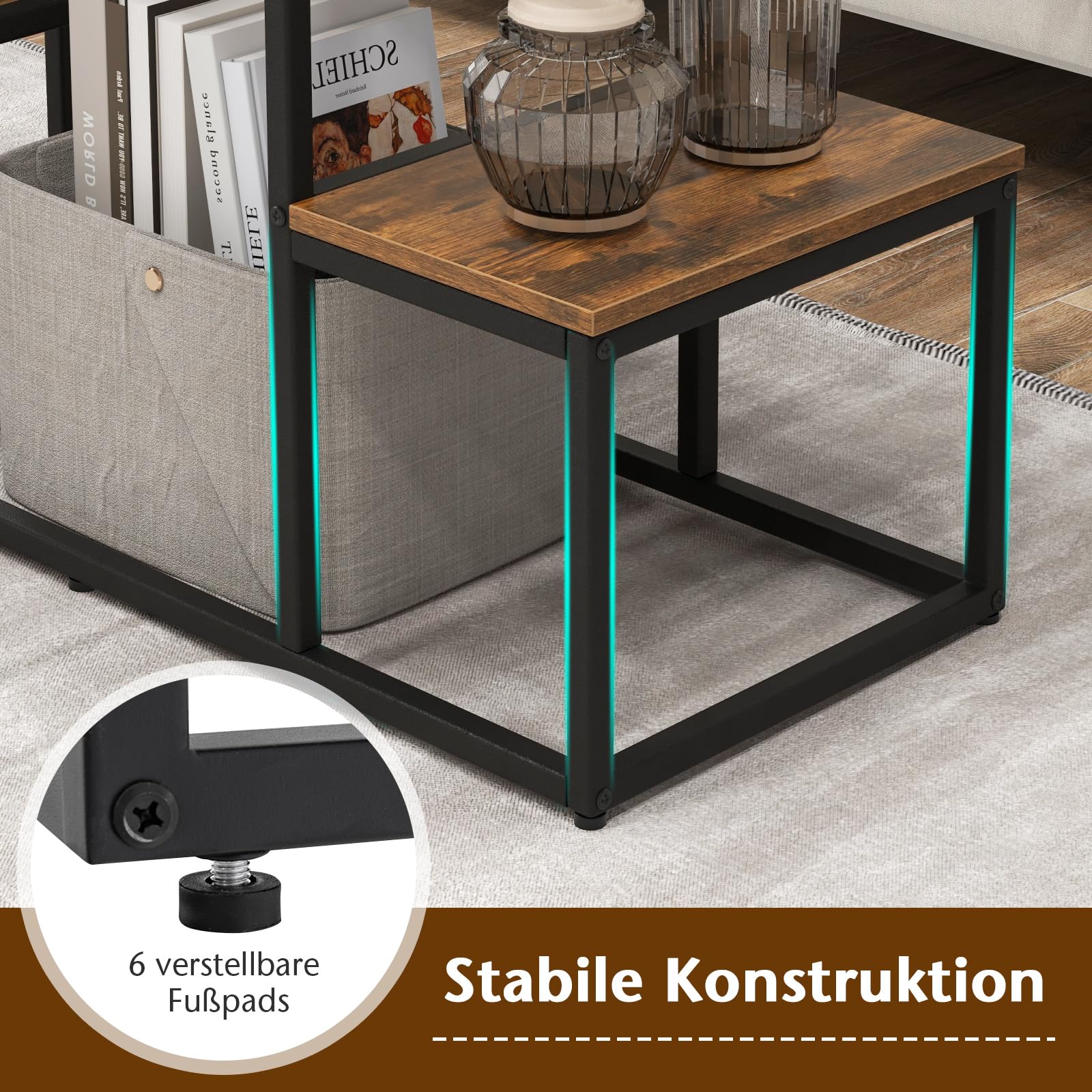 GOPLUS Konsola TV do telewizora do 50", regał pod telewizor z półkami i metalową ramą, stojak pod telewizor, stolik pomocniczy, stolik konsolowy do salonu, sypialni, 108 x 40 x 65 cm, rustykalny brąz