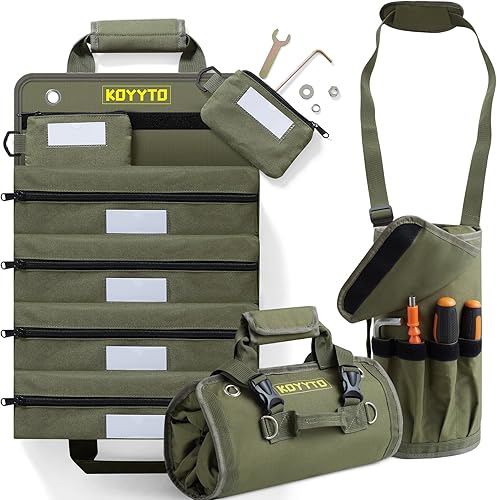 Miniatura 8 de KOYYTO Organizador de rollos de herramientas de regalo para papá, bolsa enrollable de herramientas de alta resistencia, bolsa de herramientas