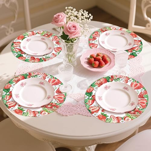 Vista 19 de Manteles individuales desechables de papel con lazo rosa, paquete de 50 manteles individuales de 13.4 pulgadas, redondos, decorativos, color rosa