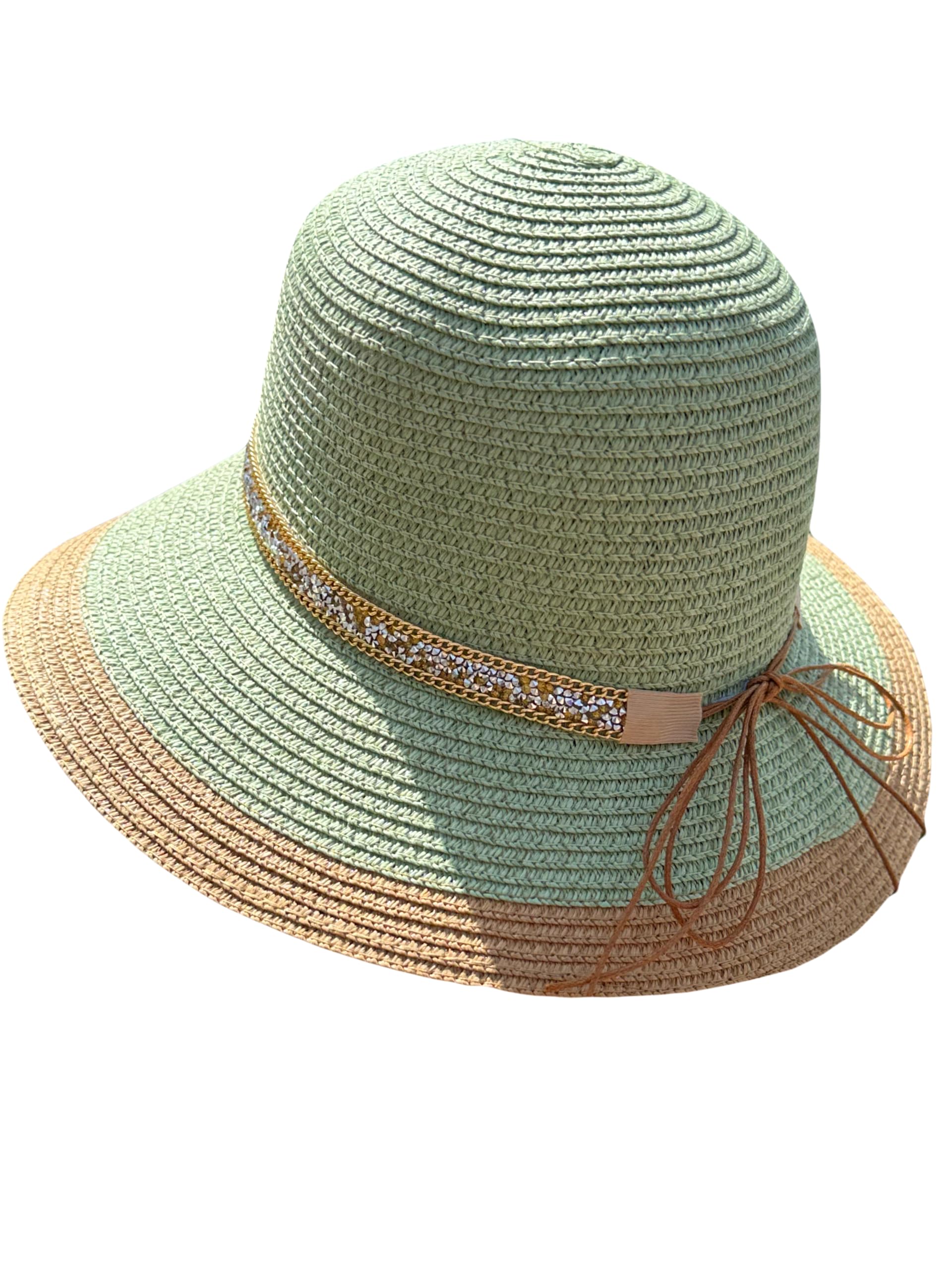 MIGURA Sombrero Verde Mujer De Paja Protección Solar Panama Pamela Playa Verano Esparto Gorra para Sol Visera Enrollable Borde Marrón