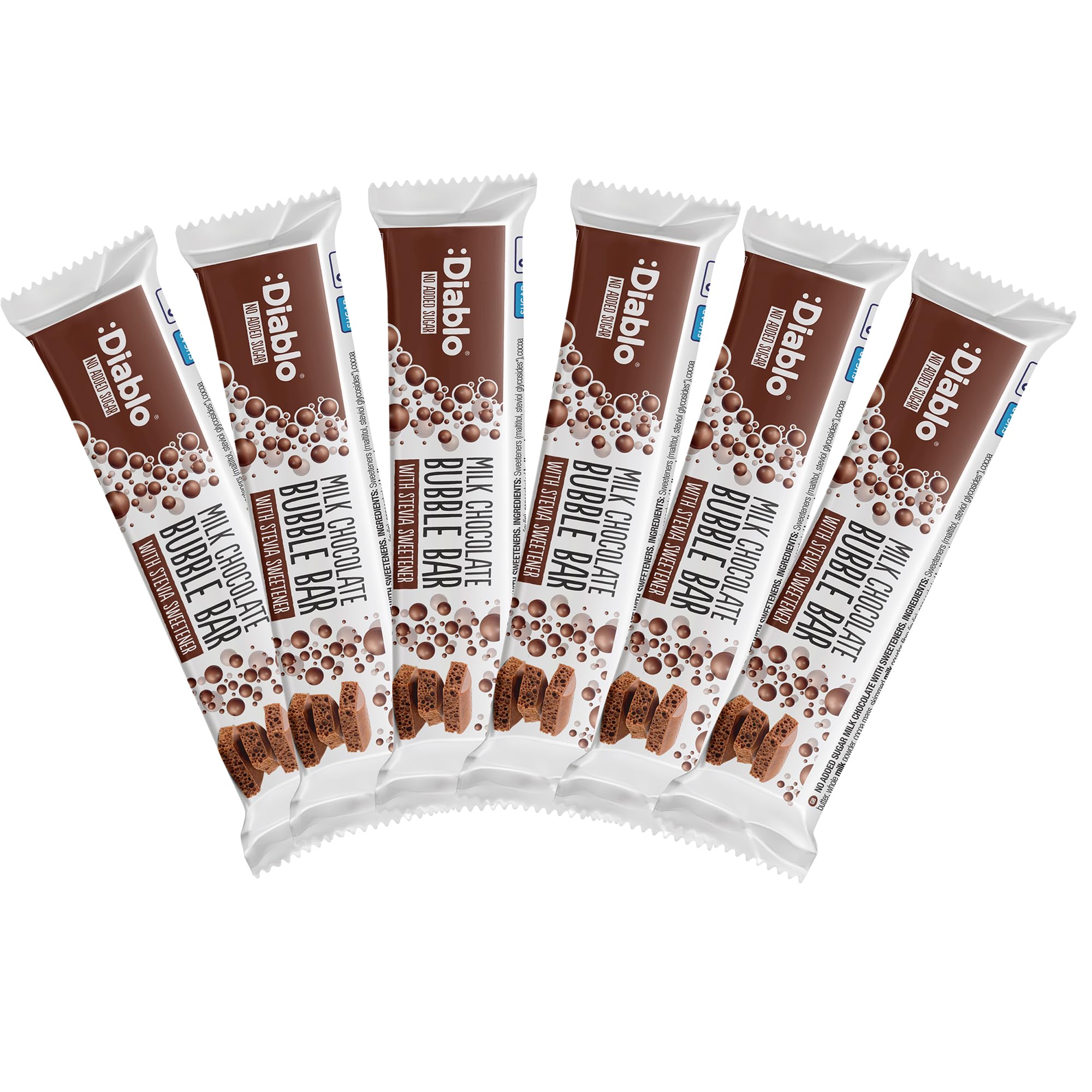 Diablo Milk Chocolate Aero Bubbles Bar - No Added Sugar, Gluten Free, Sweetened with Stevia Chocolate Bar Hamper Basket Available - Perfect for Gifting Candy Bars - 30g - 6 Pack