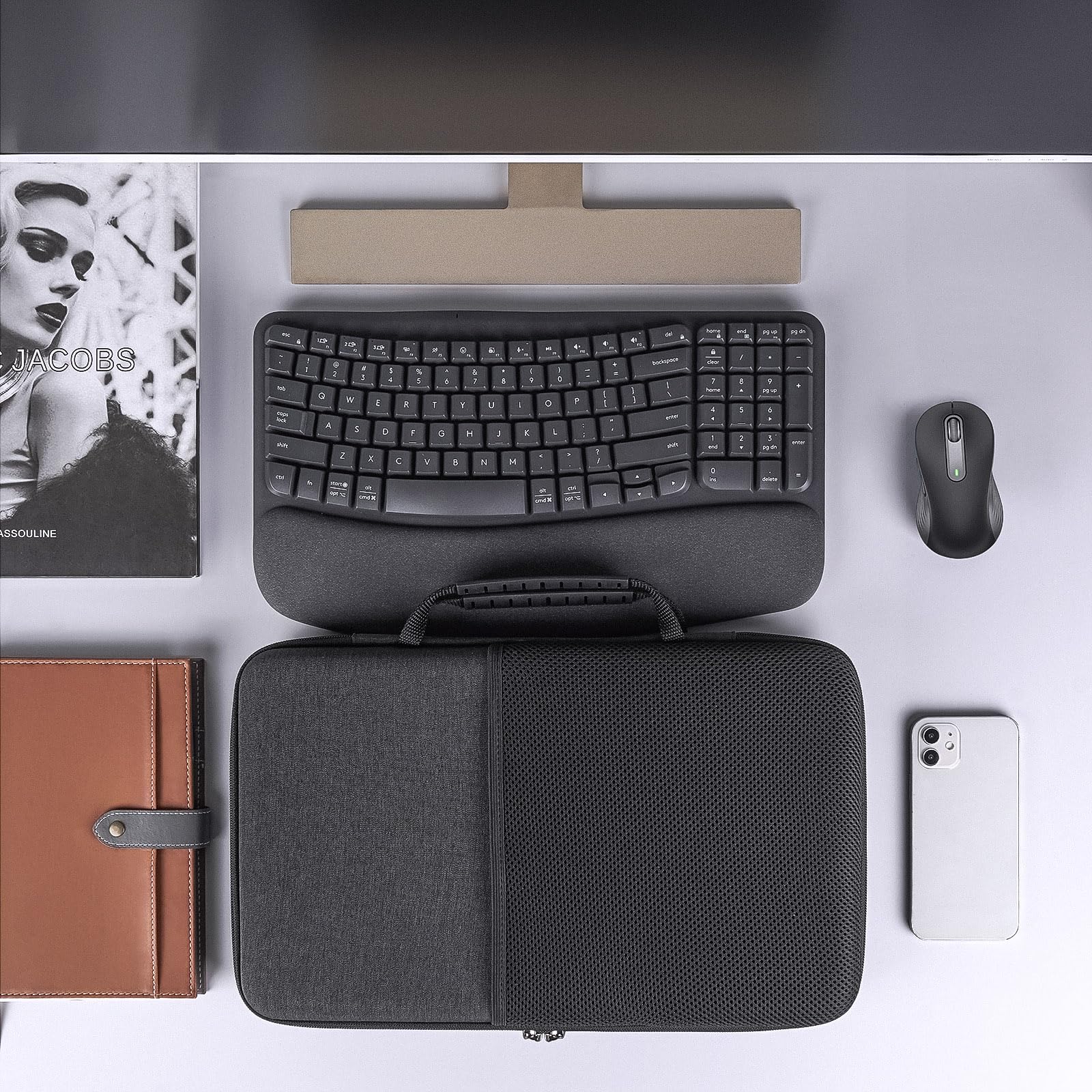GEEKRIA Custodia da viaggio rigida per tastiera, compatibile con Logitech Wave Keys MK670 Combo/Tastiera ergonomica wireless Wave Keys (grigio scuro)