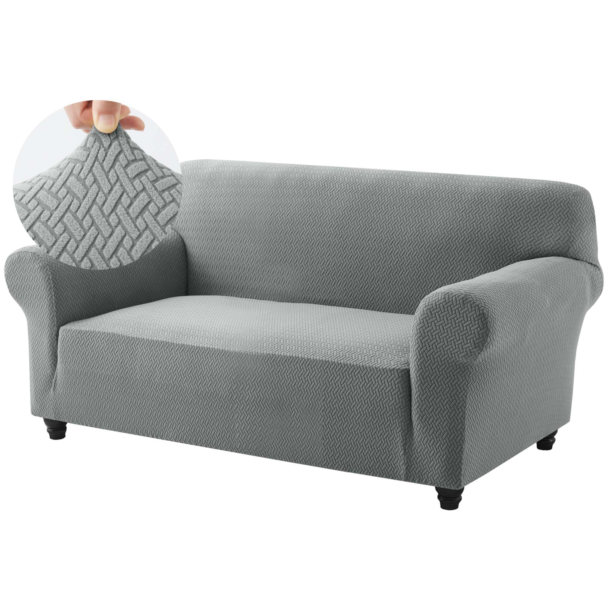 Hafaa High Stretch Sofa Cover 2 Seater Spandex Elastic Fit Loveseat Grey Sofa Slipcovers T Shape - Super Soft Non Slip Couch Covers Washable Furniture Protector for Pets/Kids/Dogs