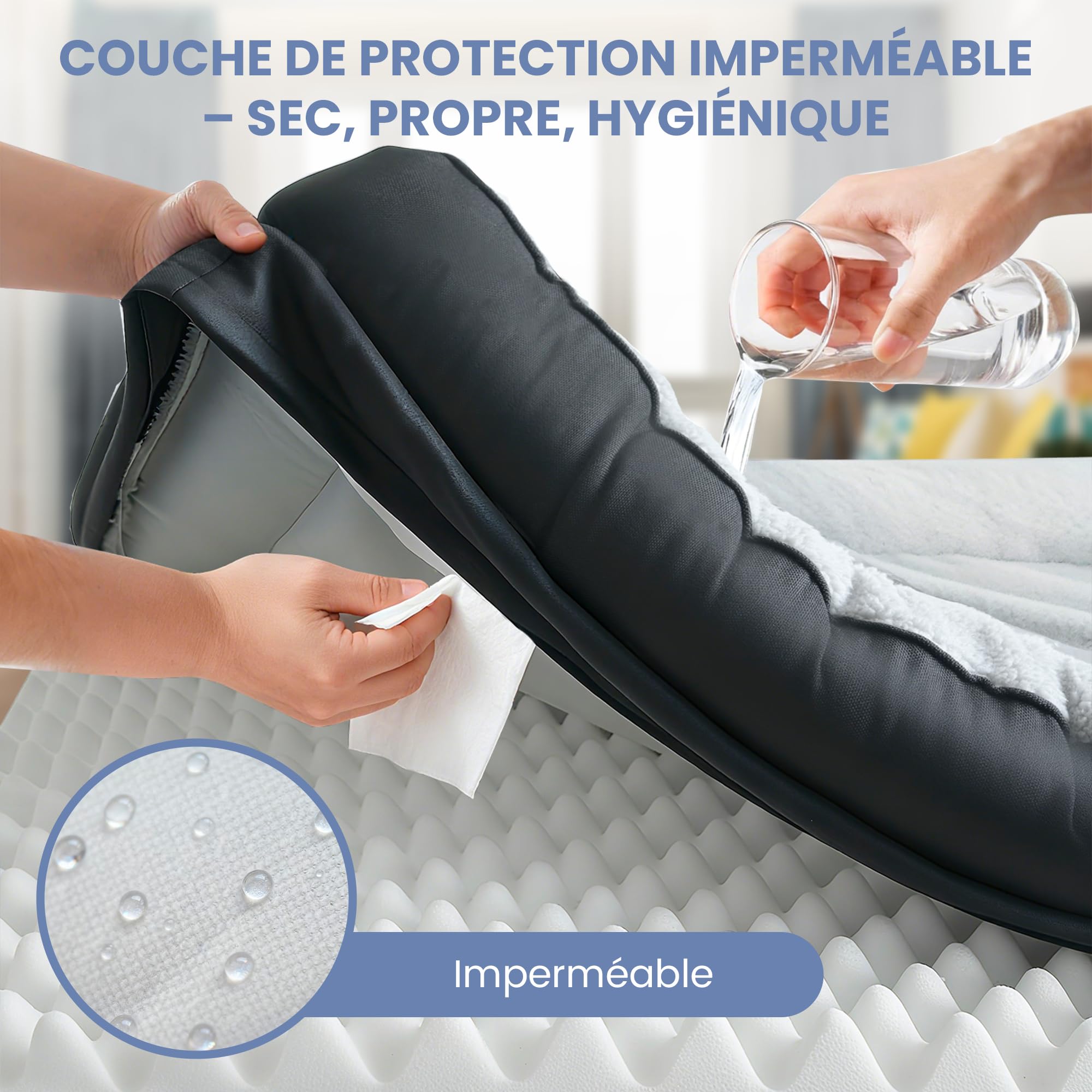 ELONEO lit orthopédique pour Chien Petits Chiens - 76x51x17cm, Panier avec Mousse à mémoire de Forme, Tapis imperméable et Lavable, Coussin et Matelas rembourré, Noir