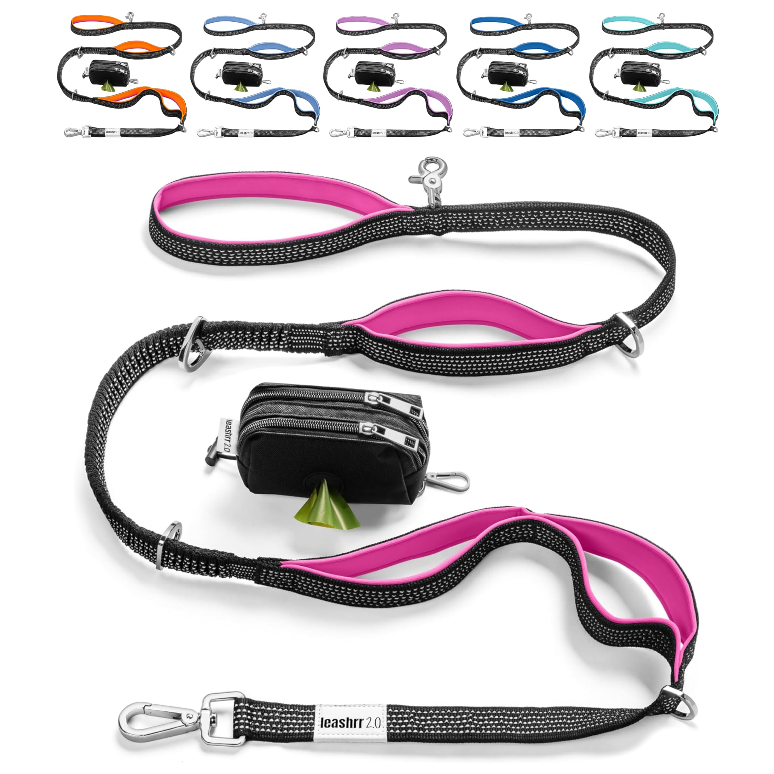 No Pull Dog Leash for Large Dogs – 6ft Highly Reflective Bungee, Heavy Duty Leash for Large Dogs, 4 Padded Handles, Strong Carabiner Clip & Rings,