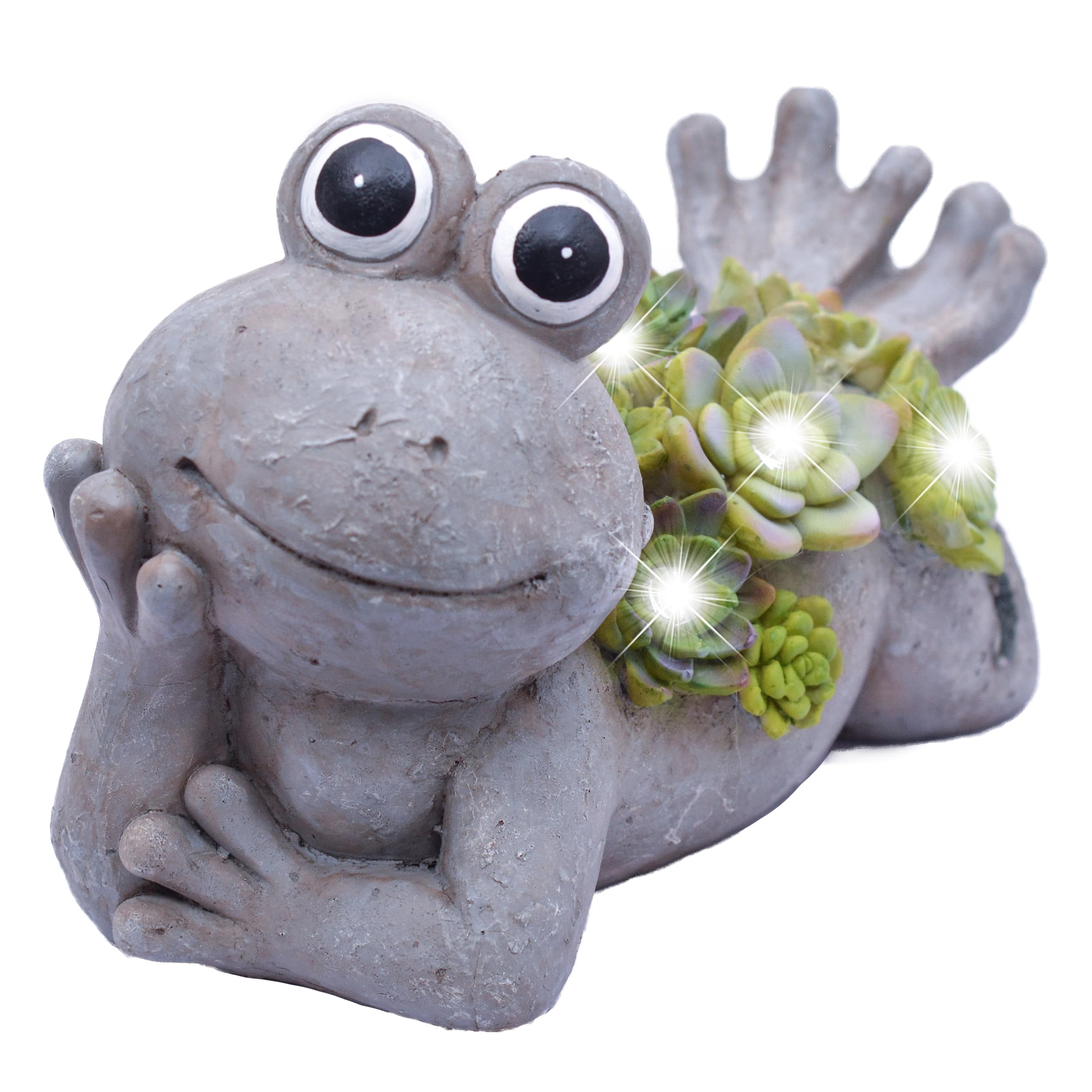 TERESA'S COLLECTIONS Solar Frosch Gartenfigur mit leuchtenden Sukkulenten, Gartenleuchte für Außen Wetterfeste LED, Kunstharz Deko für Balkon Terrasse, Frühling Sommer Deko,Muttertagsgeschenk, 8cm