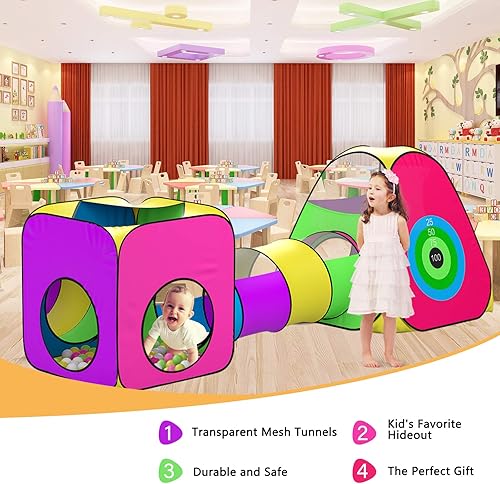 Miniatura 2 de Tienda de campaña infantil para niños con 1 bola de bebé 2 túneles de arrastre de bebé 2 tiendas emergentes juguetes de casa de juegos para niños y