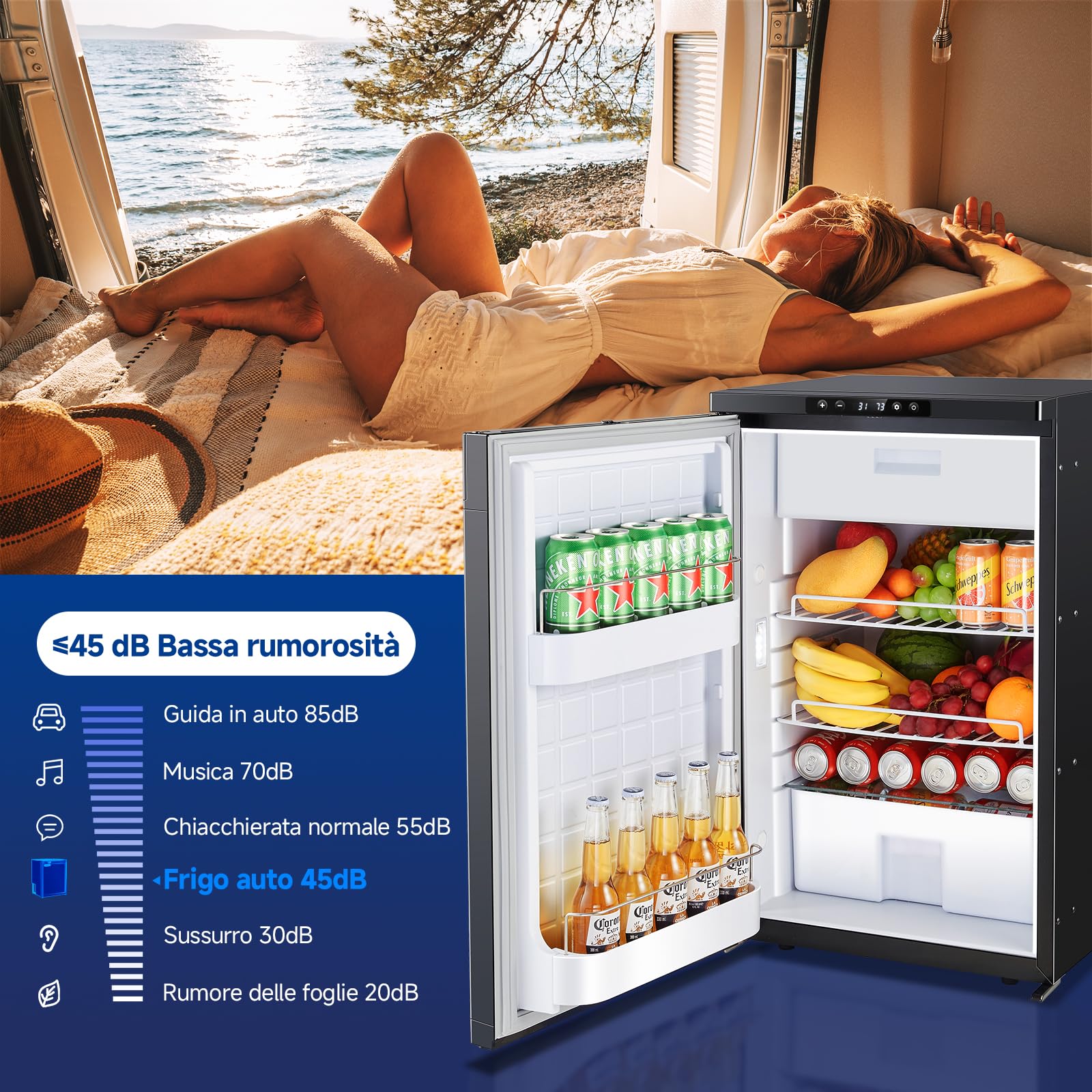 AAOBOSI Frigo Portatile 83L 12/24V DC -20°C a 20°C con APP e Luci LED per Campeggio Caravan Auto Camper