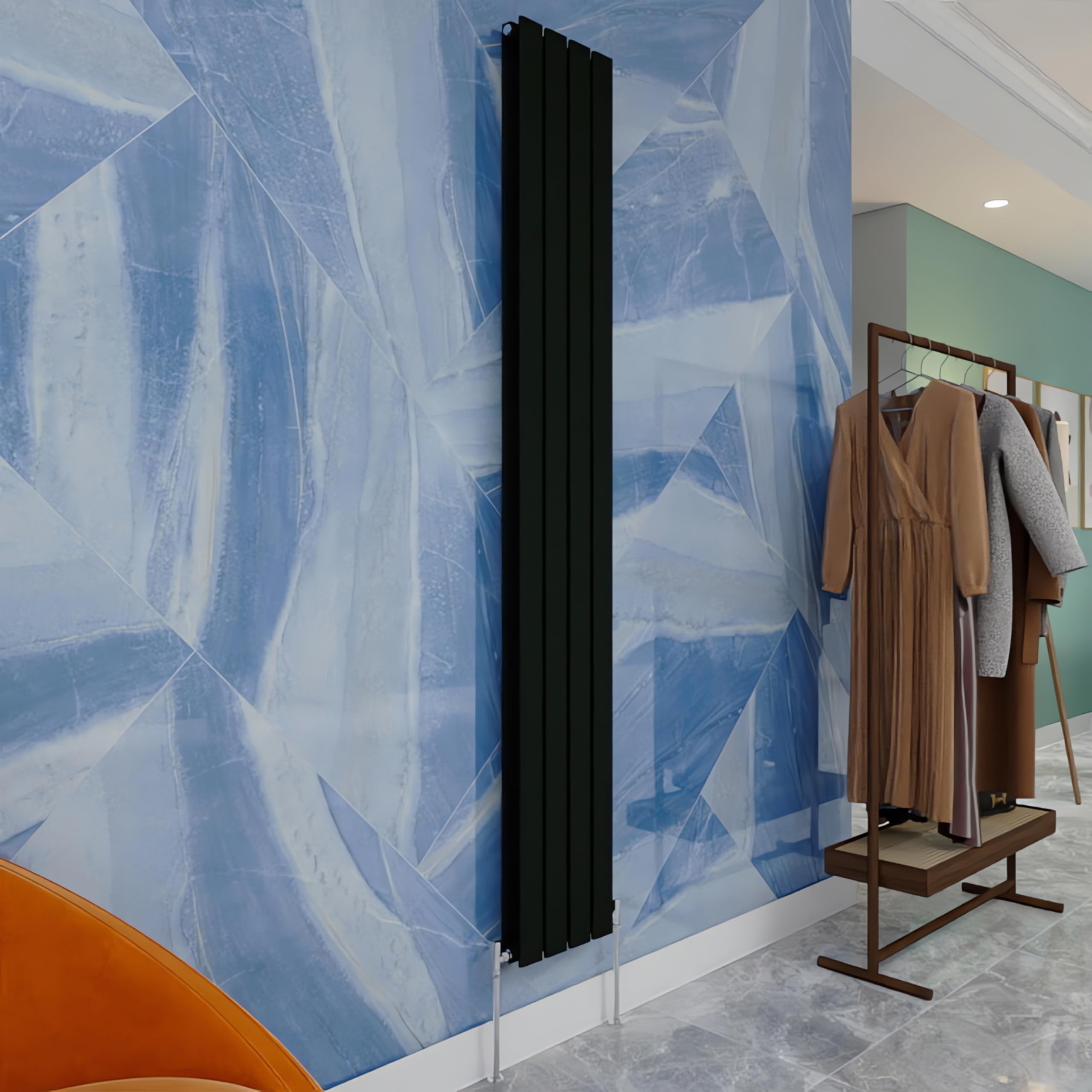 Central Heating Radiator,1800x272mm Black Vertical Flat Double Panel Column Energy-efficient for Morden Multi-Scene