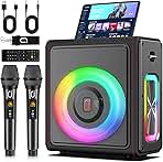 Karaoke Machine, Portable Bluetooth 5.3 Speaker with 2 Wireless Microphones for Adults, PA System with Pitch Correction & Echo Adjustment, Supports TWS/TF Card/USB/AUX/Live for Home Party