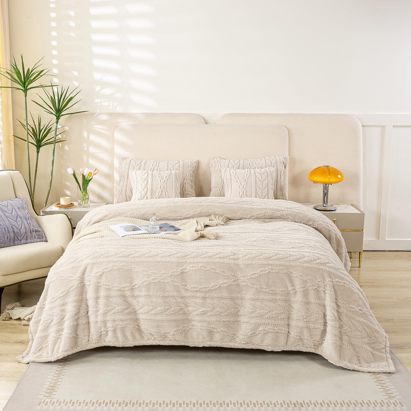 Couverture sherpa pour grand lit lin YUSOKI design 3D