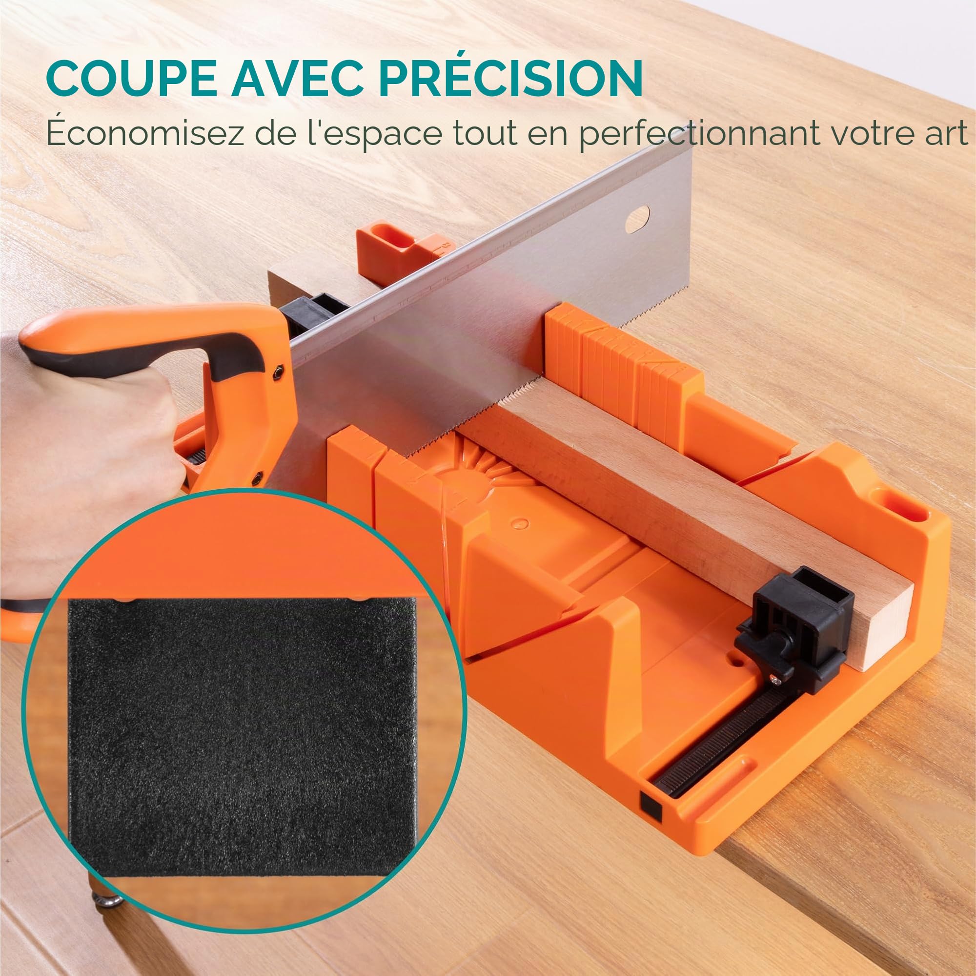 Navaris Boîte à onglets - Boîte à onglets avec scie 12" pour angle 22,5° 45° et 90° - Outil bricolage menuiserie modélisme petits travaux avec 2x pince réglable