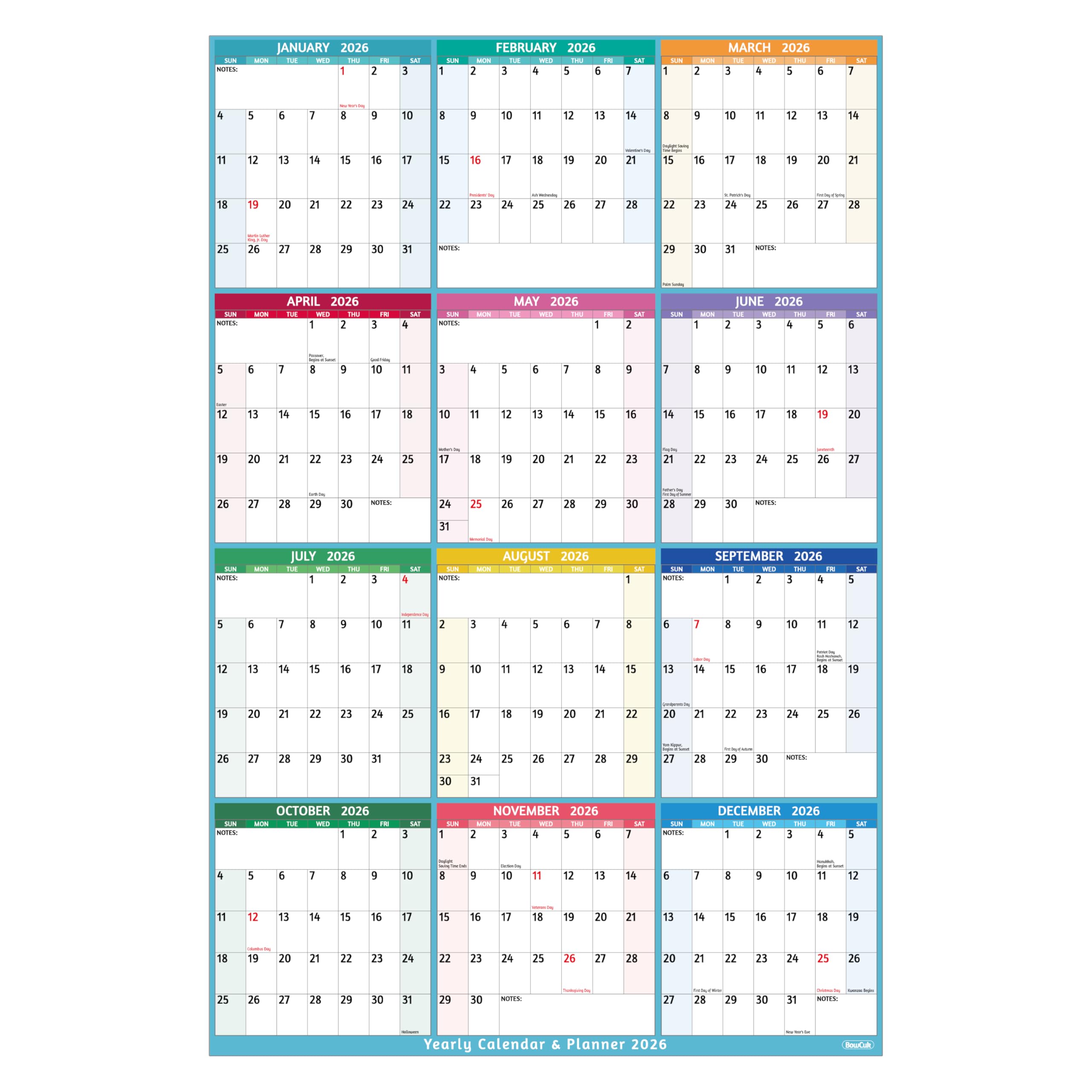 2026 Yearly Wall Calendar - Large Yearly Calendar 2026 Vetical, Jan 2026 - Dec 2026, 25.2" x 38.2" (Open), 2026 Calendar, Large Wall Calendar 2026,