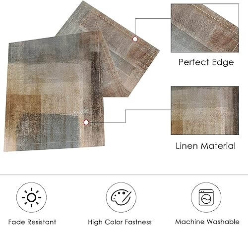 Miniatura 2 de ArtSocket Juego de 6 caminos de mesa y manteles individuales de granja, pintura abstracta marrón y gris, decoración de comedor para uso diario (1