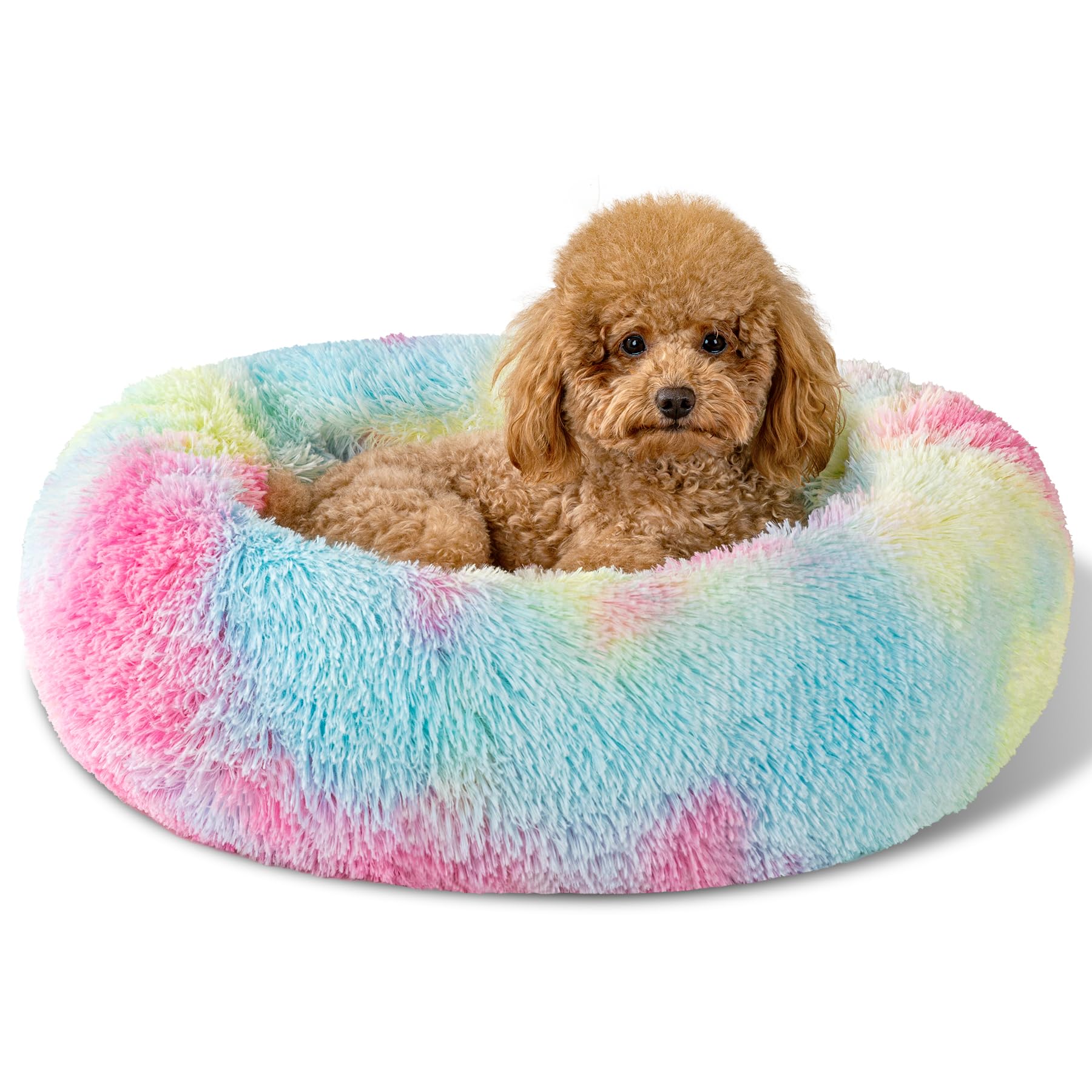 Kimpets Dog Calming Beds for Small Medium Large Dogs - Round Donut Washable Puppy Dog Bed, Anti-Slip Faux Fur Fluffy Donut Cuddle Anxiety Cat Pet Bed(20'' Color)