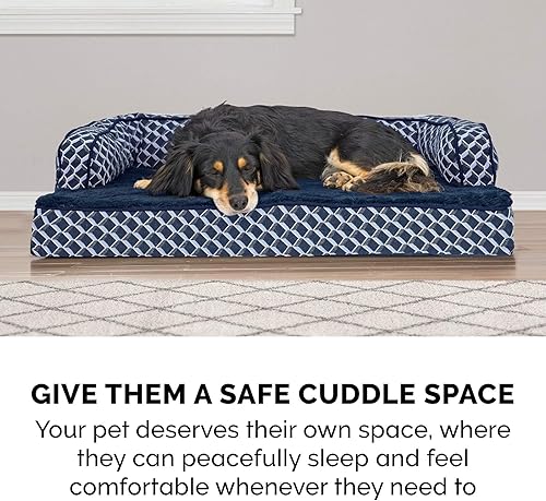 Miniatura 9 de Furhaven Pet  Sofá de felpa ortopédica para perro, cama con forma de L, tumbona ergonómica con contorno de cuna, cama para perros y gatos, varios