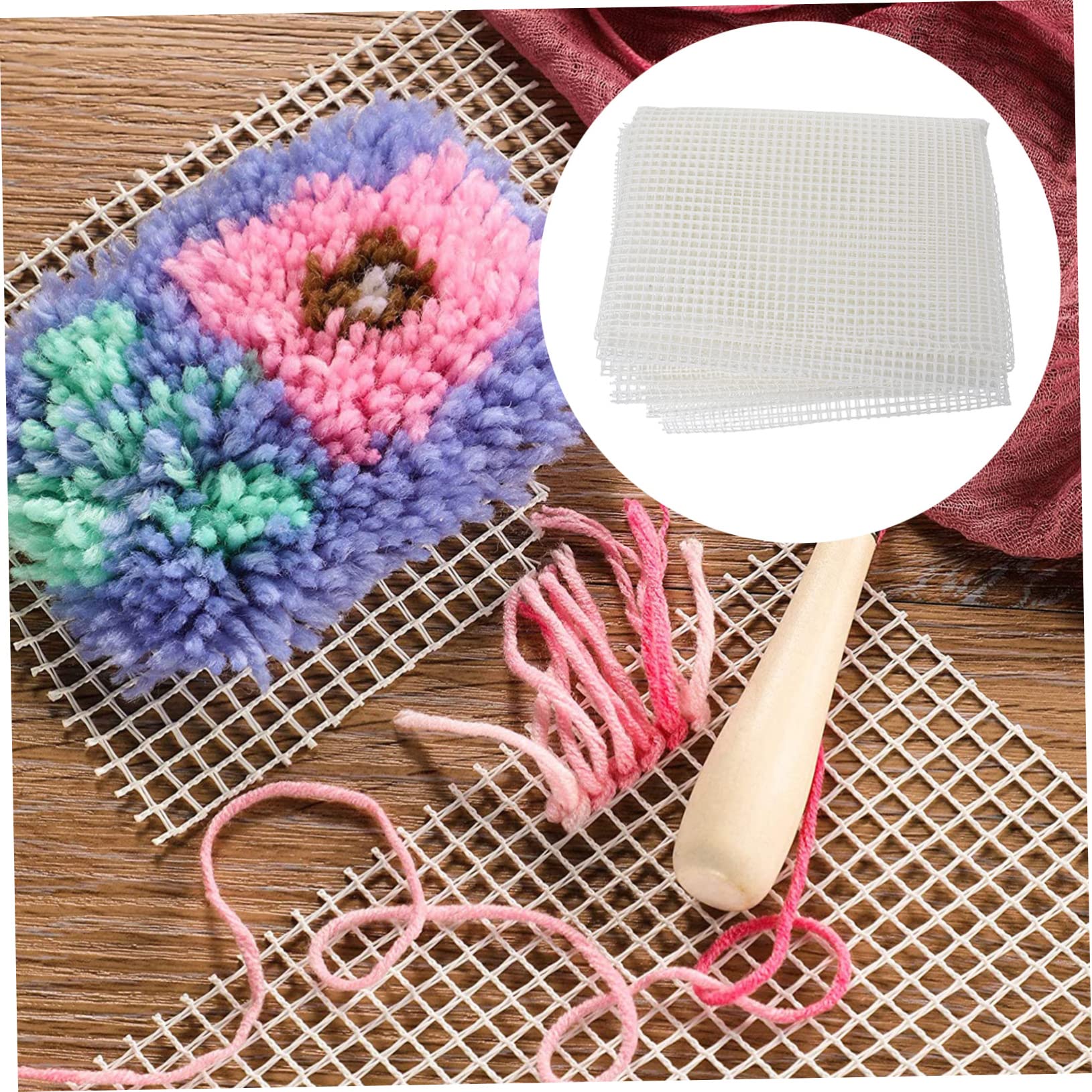 10 x gewebte Netzstoff-Teppiche, Tapisserie, Teppich, Stickgarn, Haken, Bastelwerkzeug, weiß