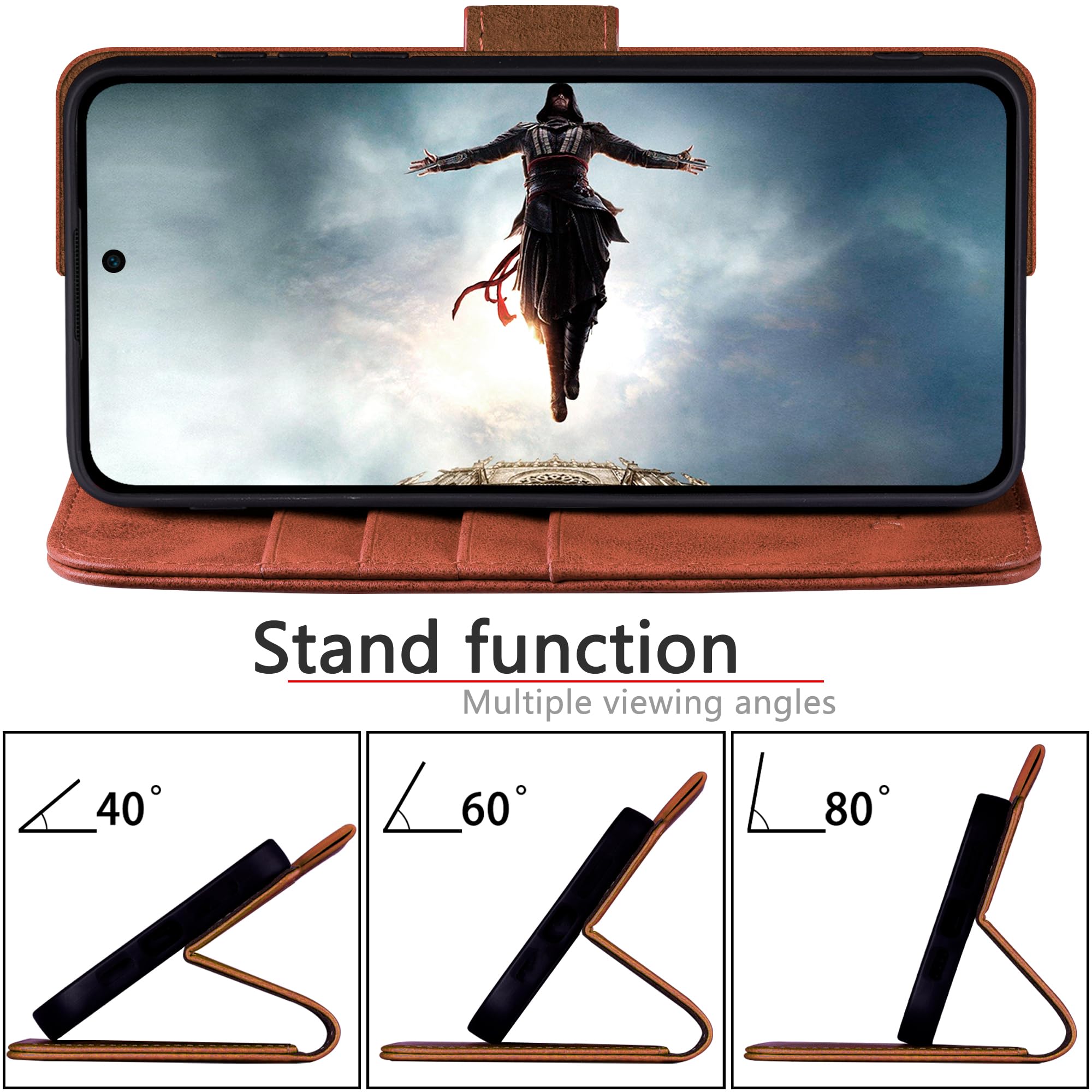 Compatible with Google Pixel 10 Pro XL 6.8" Genuine Leather Wallet case【RFID Blocking】【4 Credit Card Holder】【Real Leather】 Flip Phone case Cover Women Men for Pixel 10 Pro XL case Light Brown