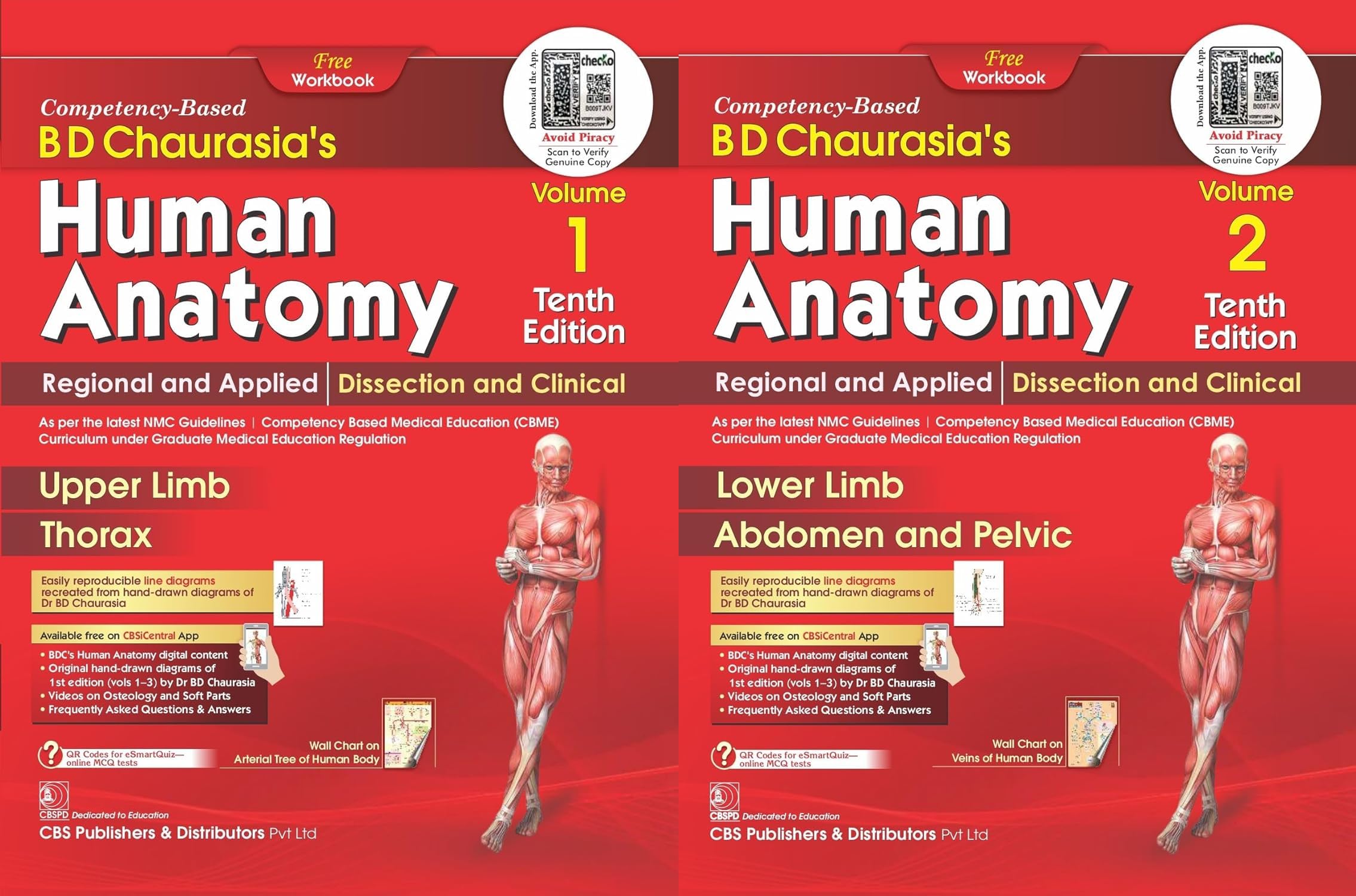 BD Chaurasia's Human Antomy-Vol 1 - Upper Limb & Thorax + Vol 2 - Lower Limb & Abdomen Pelvis - Set of 2 Books-10th/Ed. - with Free Workbooks + QR Code for Online Material - For 2024-25 Exams Product Bundle – 21 July 2024