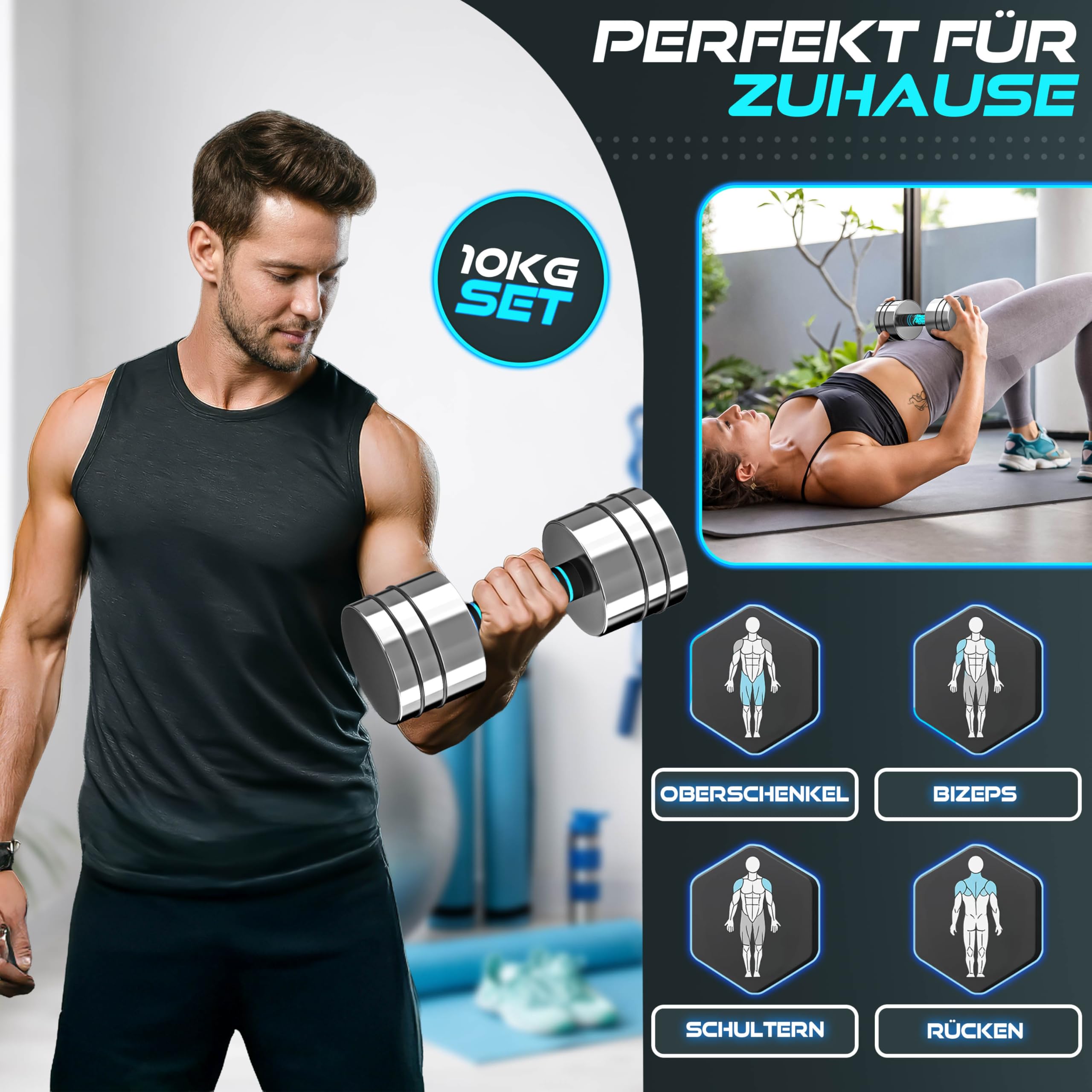 RE:SPORT® 2er Hanteln Set aus massivem Stahl 2,5/5/7,5/10 kg | Hantel Kurzhantel mit Gewichten & Schaumstoffgriff | Fitness Kurzhanteln Home Gym, Krafttraining & Muskelaufbau