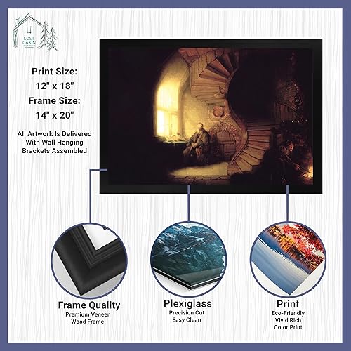 Miniatura 2 de Filósofo de cabaña perdida en meditación por Van Rjin Rembrant  Imprimir marco plano negro  Reproducción de pintura de obras de arte finas  Póster