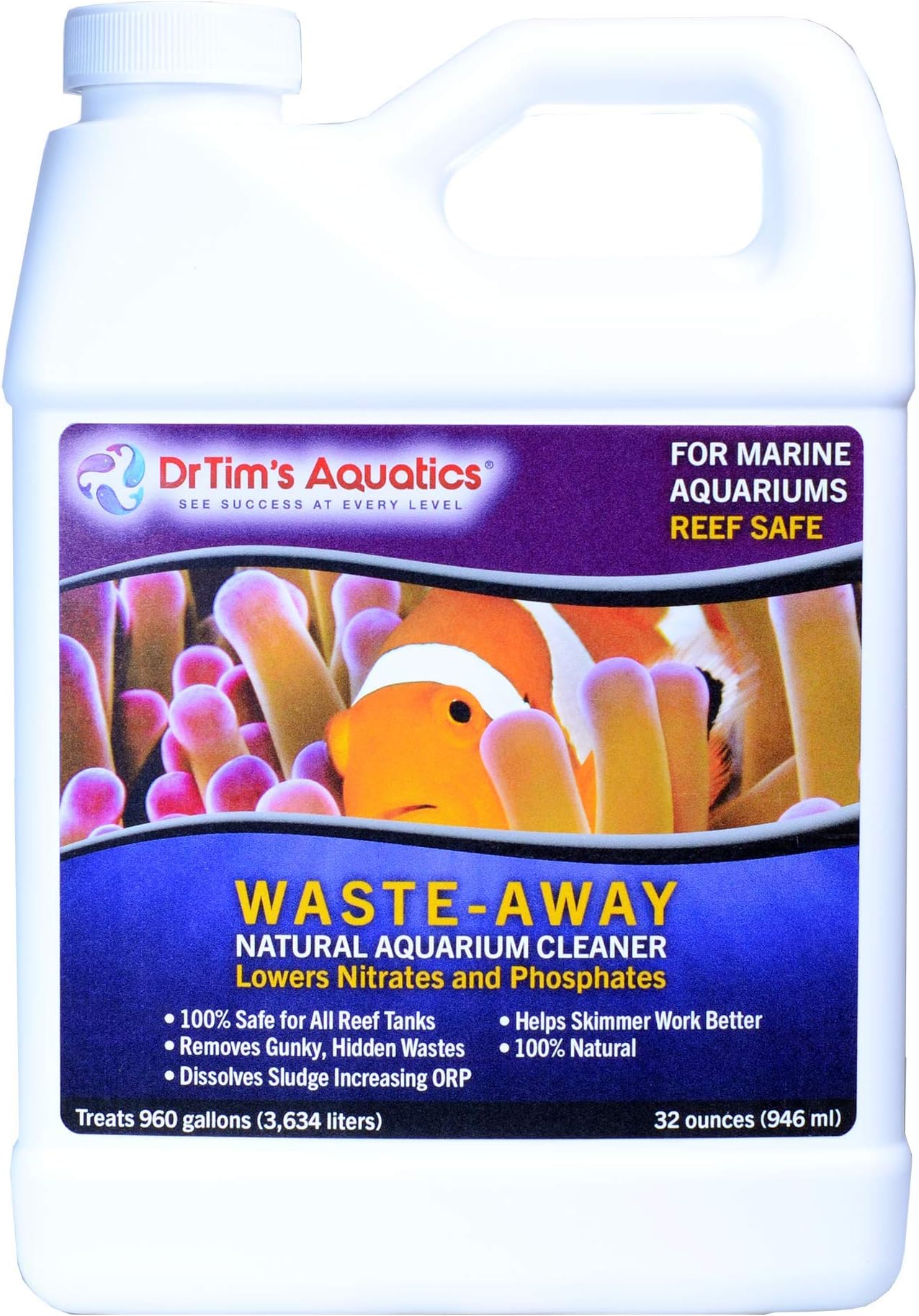 DrTim’s Aquatics Waste-Away Reef – 32 oz – Natural Maintenance Formula – Helps Break Down Hidden Organic Waste, Supports Flow & Clarity, Keeps Filters Running Freely