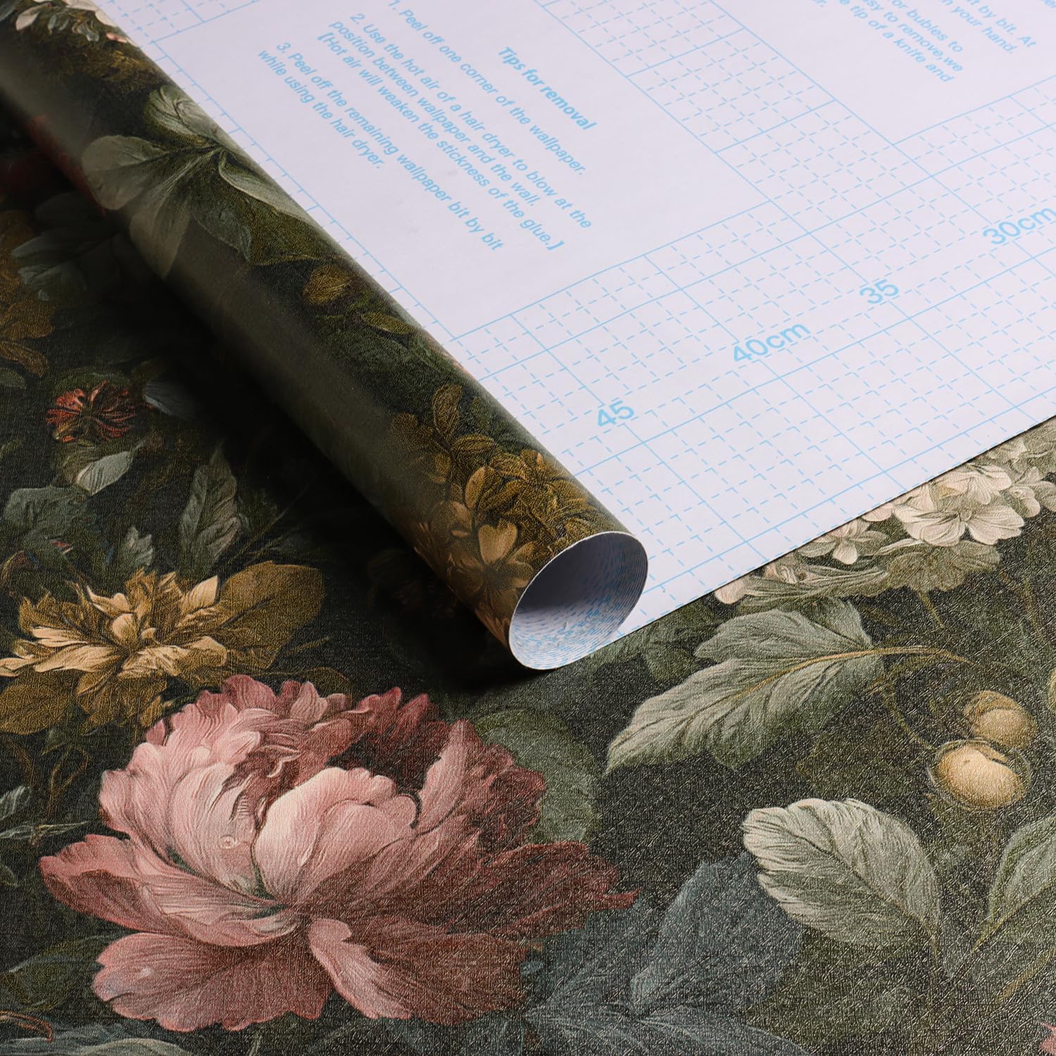 EchoSphere 16.9" x118" Vintage Peel and Stick Wallpaper Floral and Leaf Wall Paper for Bedroom Self Adhesive Contact Paper DIY Removable Wallpaper for Livingroom Cabinets Drawer Covering Vinyl Dark