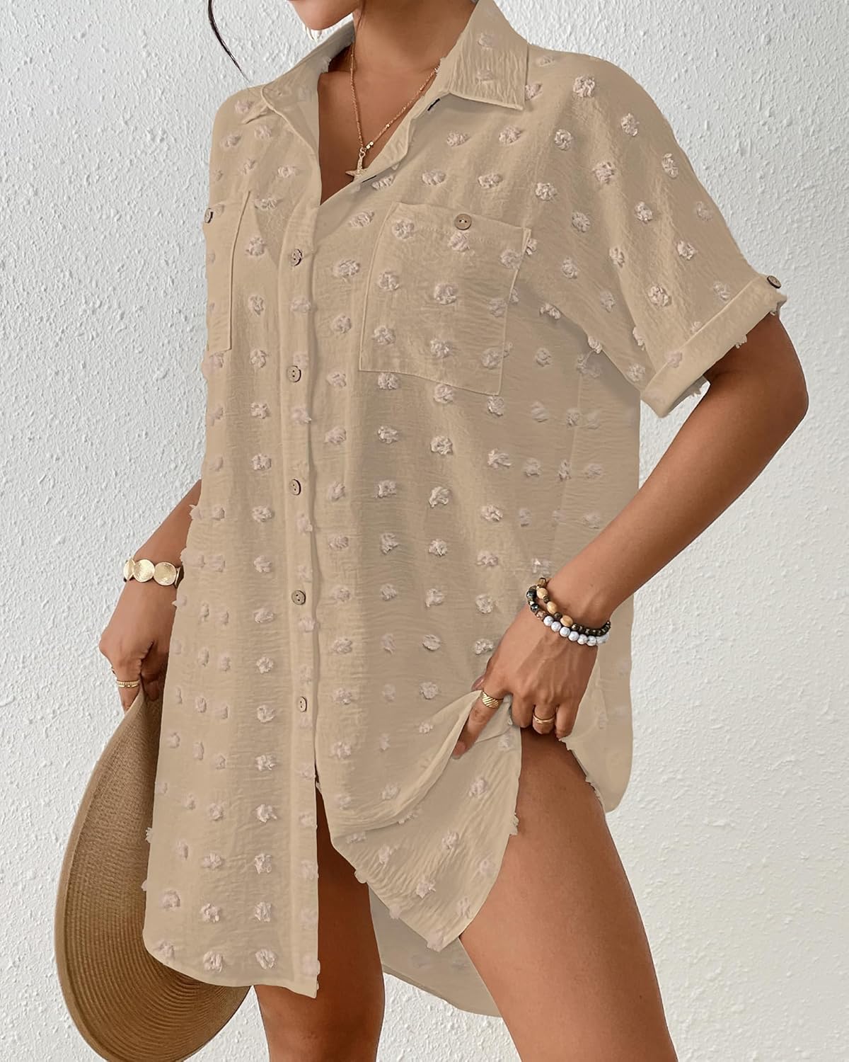 Bsubseach Swimsuit Coverup for Women Swiss Dot Bathing Suit Swimwear Button Down Beach Shirt Cover Up Resort Wear - Image 4