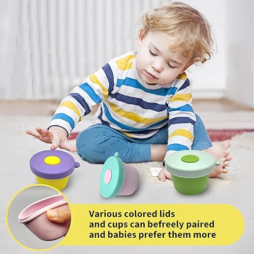 Miniatura 2 de Awilzzoe Recipientes de silicona para almacenamiento de alimentos para bebés (5 onzas, paquete de 3)  Contenedores reutilizables para aperitivos