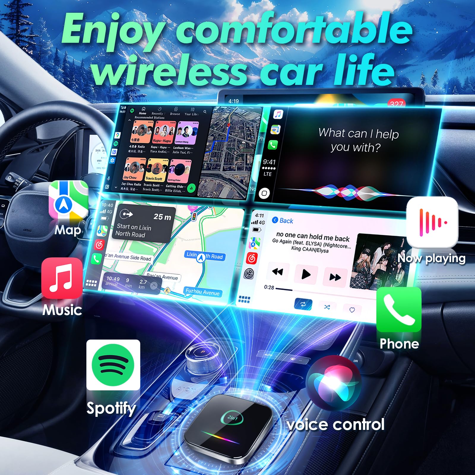 Bezprzewodowy adapter CarPlay 2 w 1 / adapter samochodowy z systemem Android 5,8 GHz połączenie WiFi Bluetooth, konwertuj przewodowy na bezprzewodowy, Plug & Play Dongle Car Play do