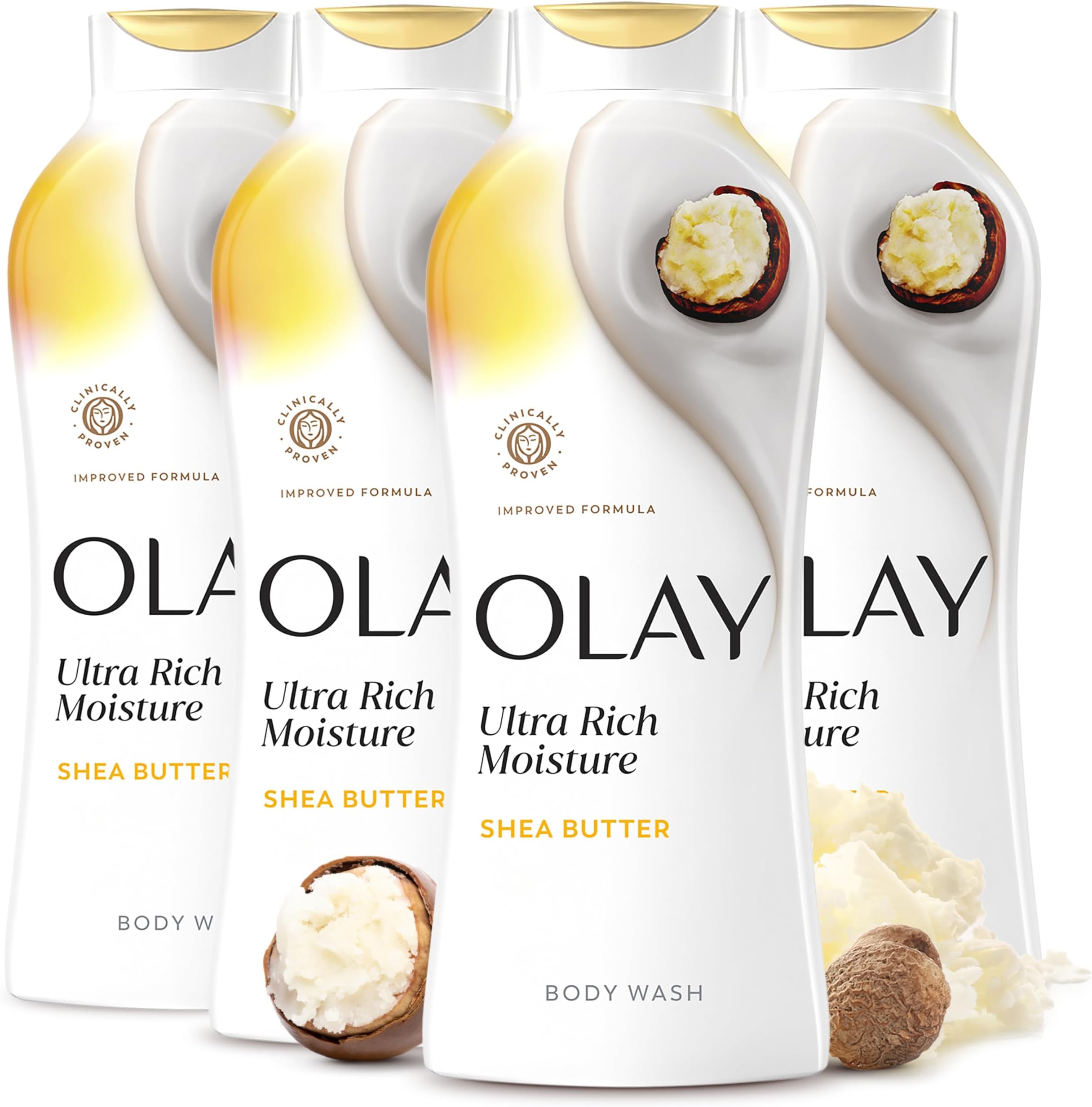 Olay Body Wash for Women, Ultra Moisture, 24hr Moisturizing, Hydrating & Refreshing, B3 Vitamin Complex, Free of Parabens & Phthalates, for All Skin Types, Shea Butter Scent, 22 fl oz (Pack of 4)