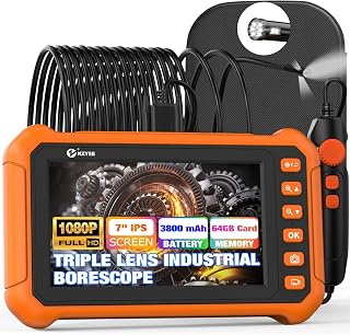 KZYEE KZ3000 Pro Triple Lens Industrial Borescope, 7" 1080P IPS Snake Scope Camera with 8 LED Lights, Waterproof Fiber Optic Inspection Camera for Pipe Sewer Duct Drain Plumbing Inspection (11.5FT)